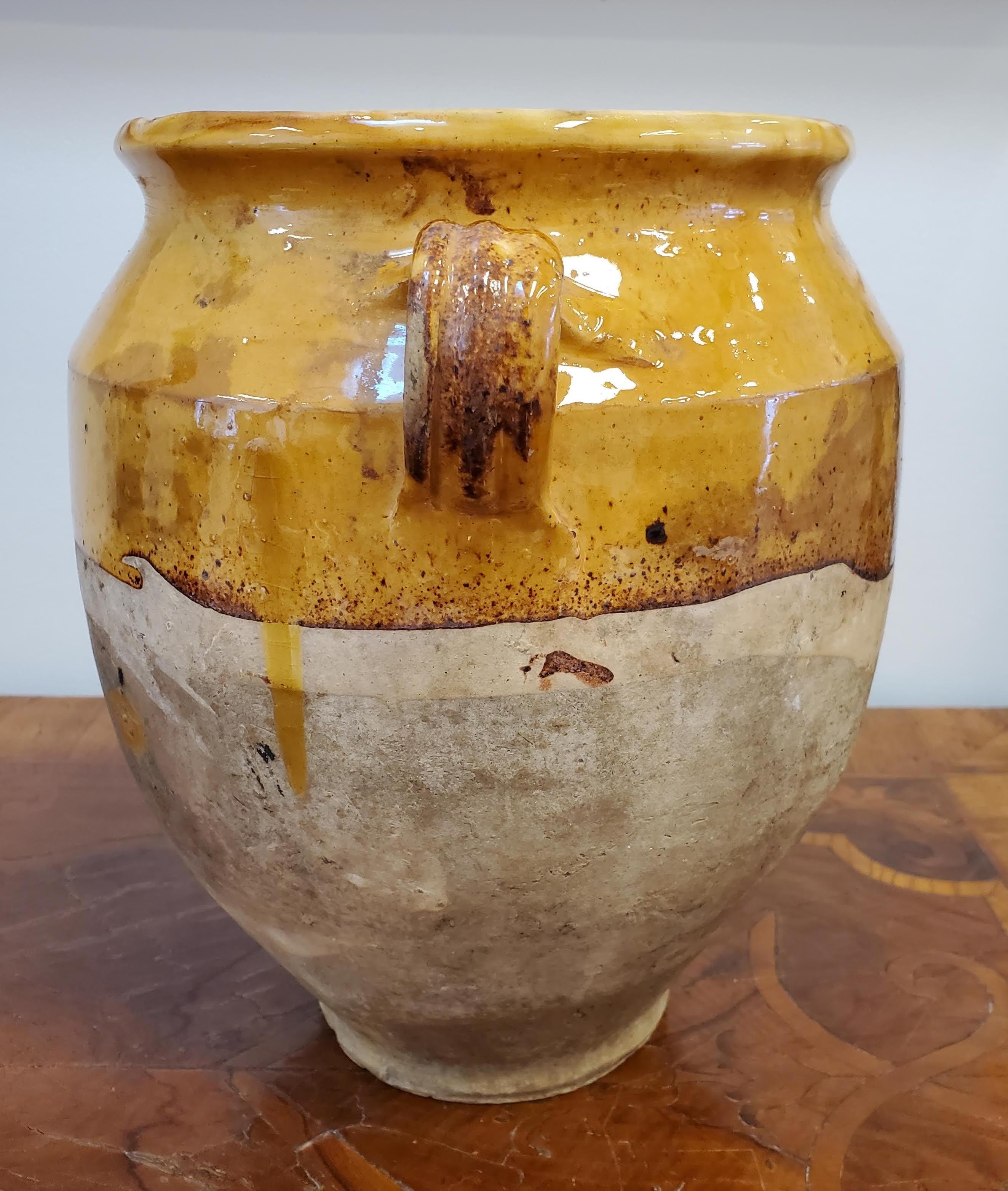 Terracotta Late 19th Century French Provincial Yellow Glazed Terra Cotta Confit Pot