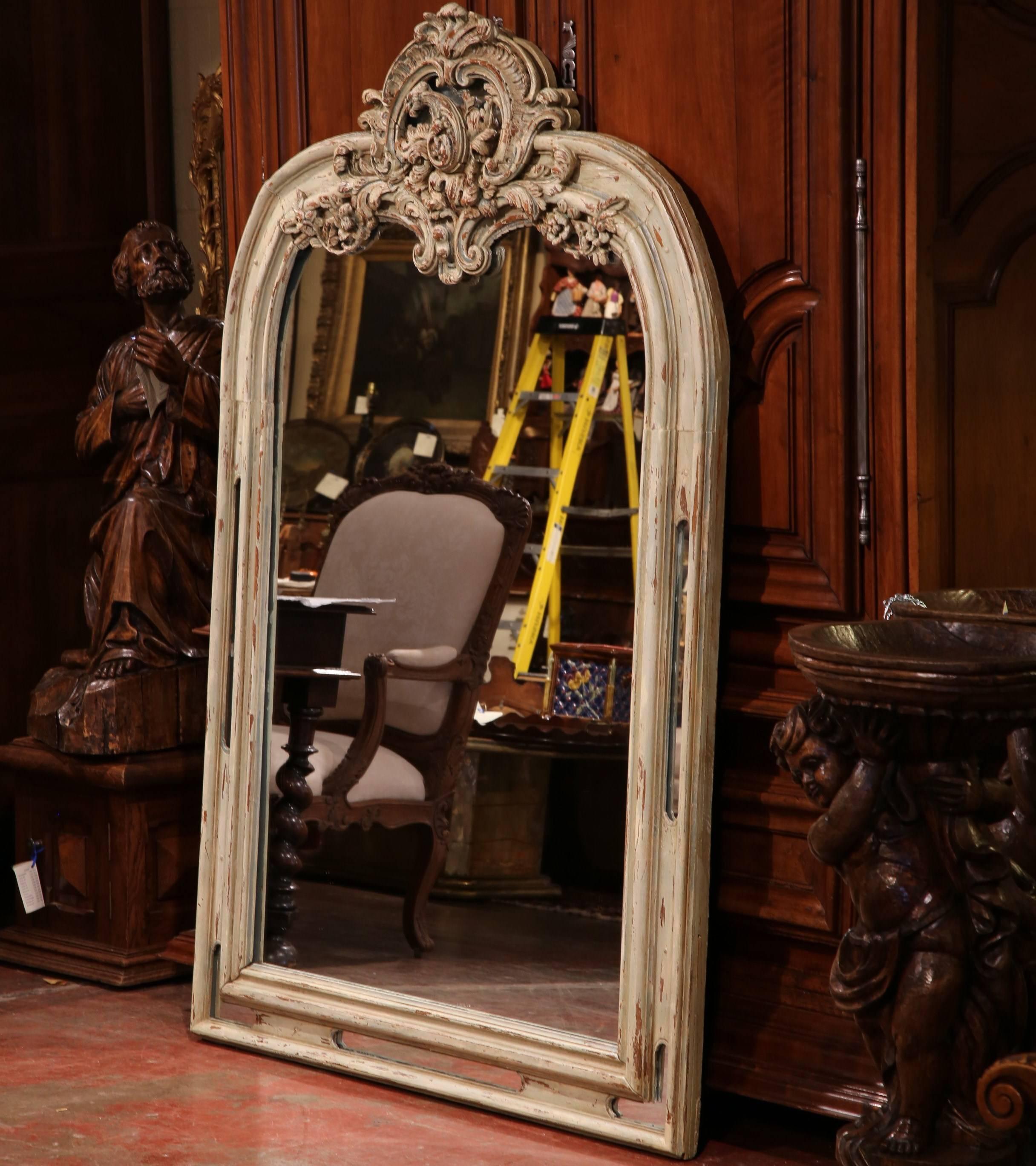 Régence Early 19th Century French Regency Carved Painted and Gilt Oak Mirror from Lyon