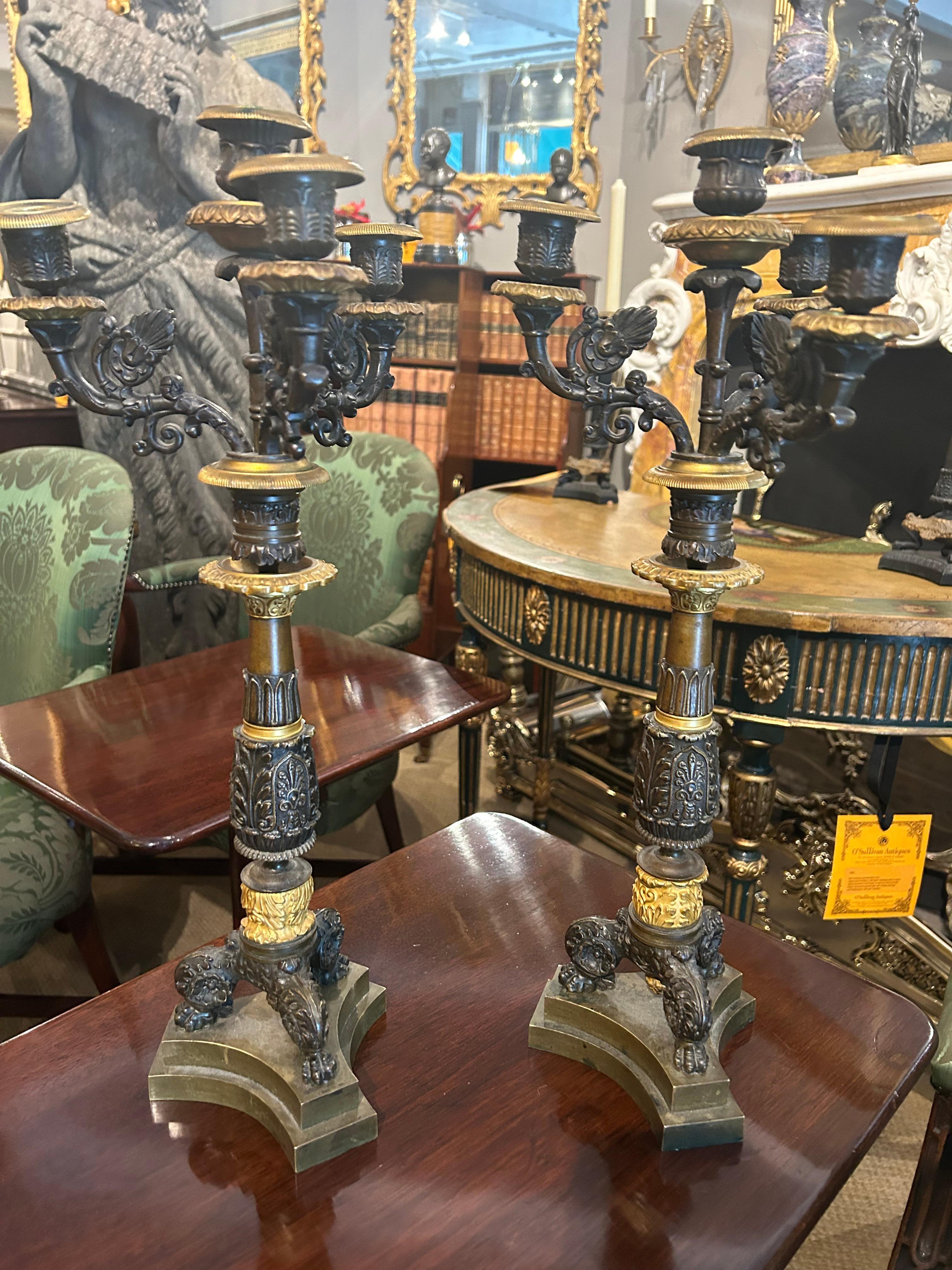 Frühes 19. Jahrhundert Französisch Regency Paar Bronze Ormolu Kandelaber im Angebot 2