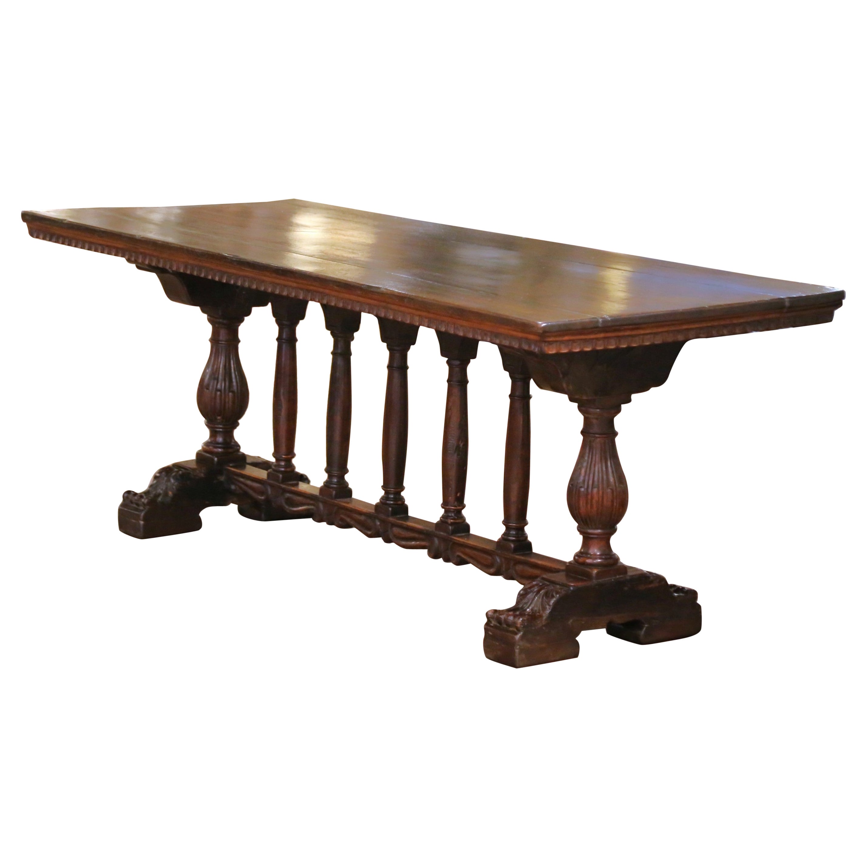 Mesa de refectorio de roble renacentista francés de principios del siglo XIX con base de balaustre en venta