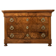Early 19th Century French Restauration Period Book Matched Walnut Chest, Commode