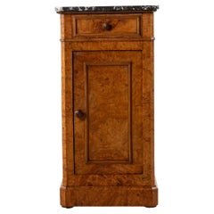 Antique Early 19th Century French Restauration Period Burl Elm Nightstand, Marble Top