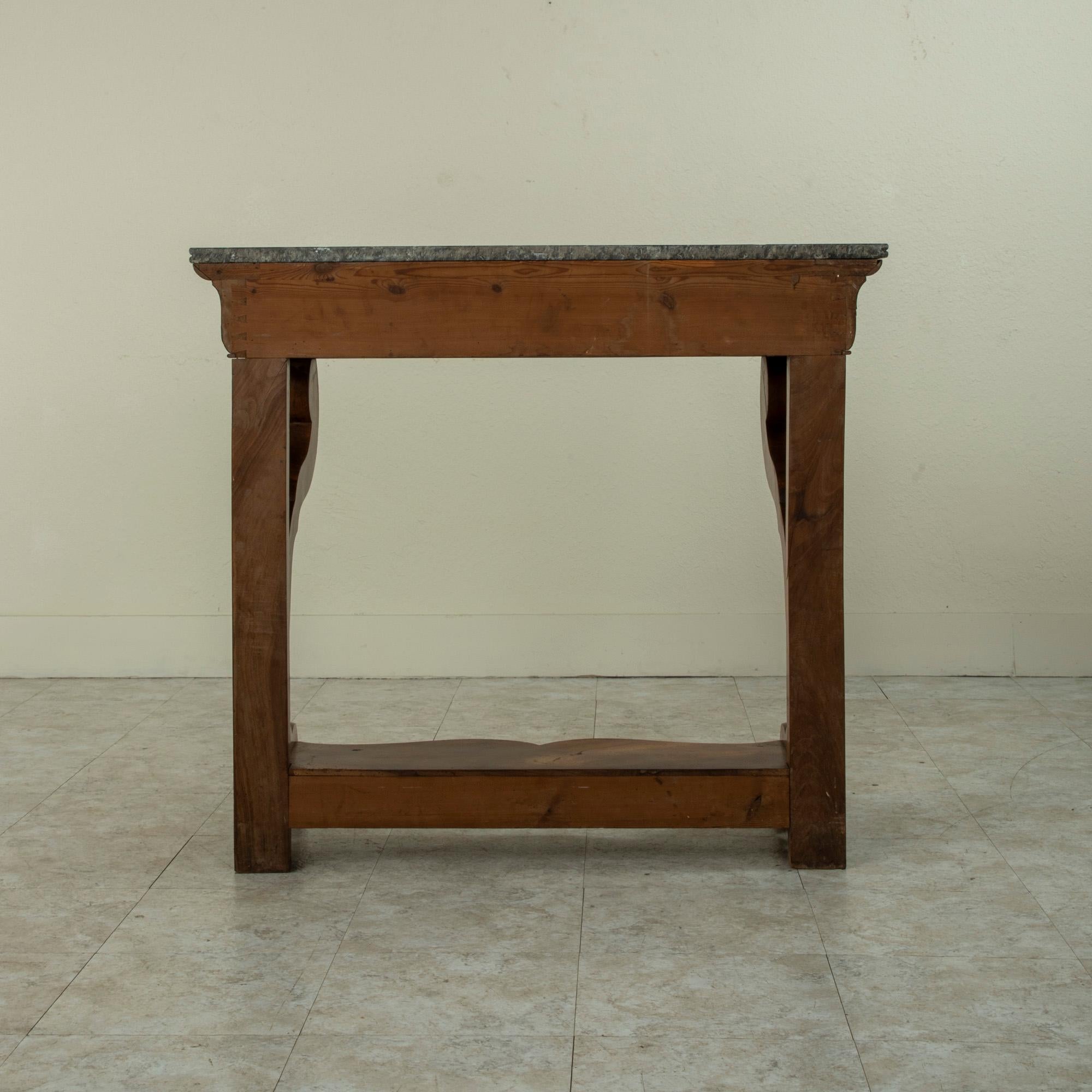 Early 19th Century French Restauration Period Burl Walnut Console Table, Marble For Sale 2