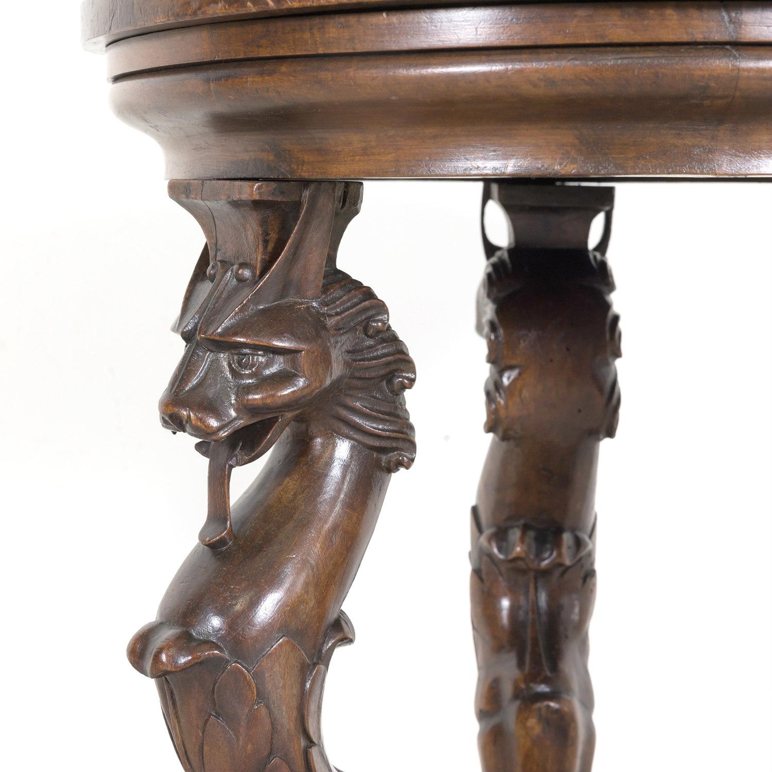 Brass Early 19th Century French Restauration Period Carved Walnut Brazier Tripod Table For Sale