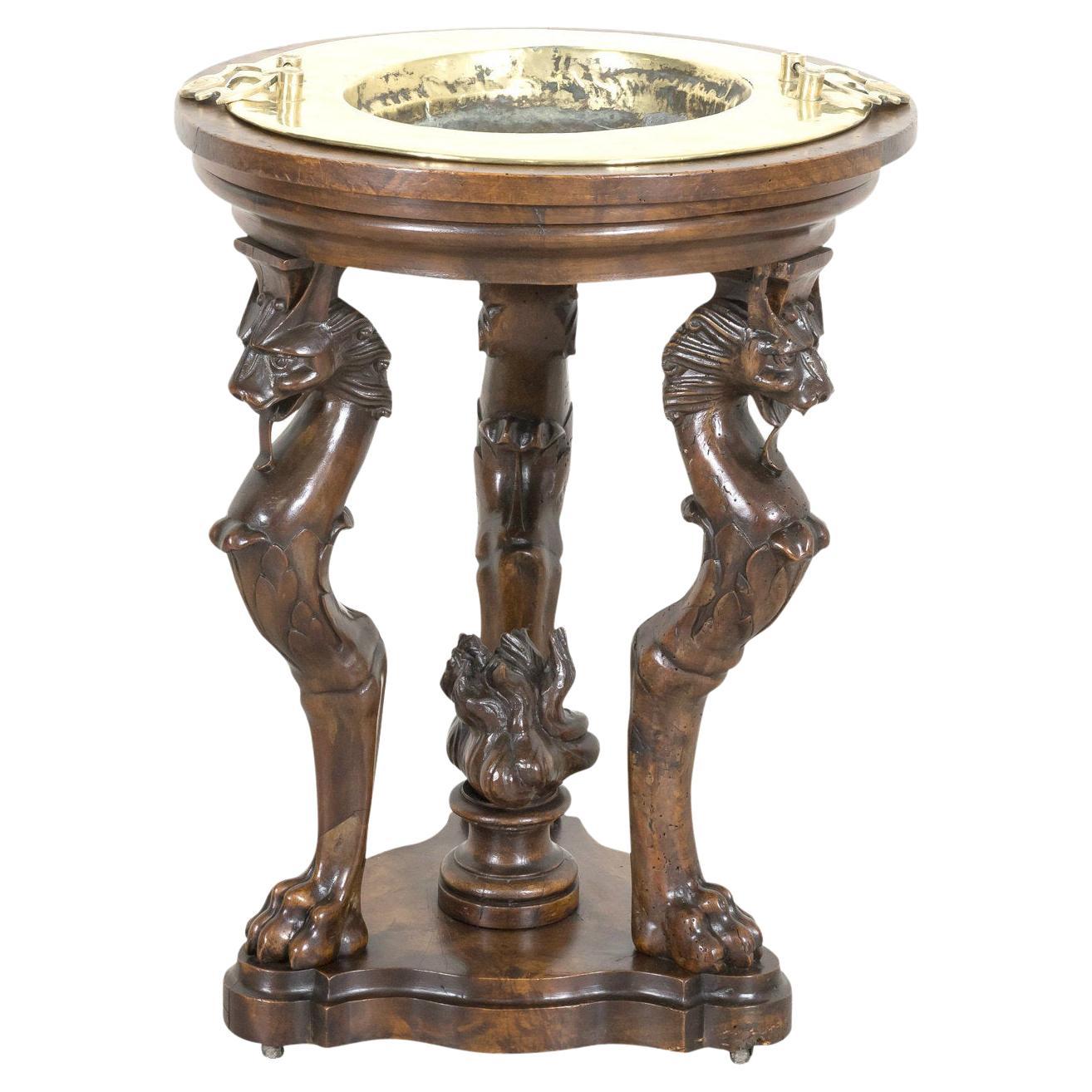Early 19th Century French Restauration Period Carved Walnut Brazier Tripod Table For Sale