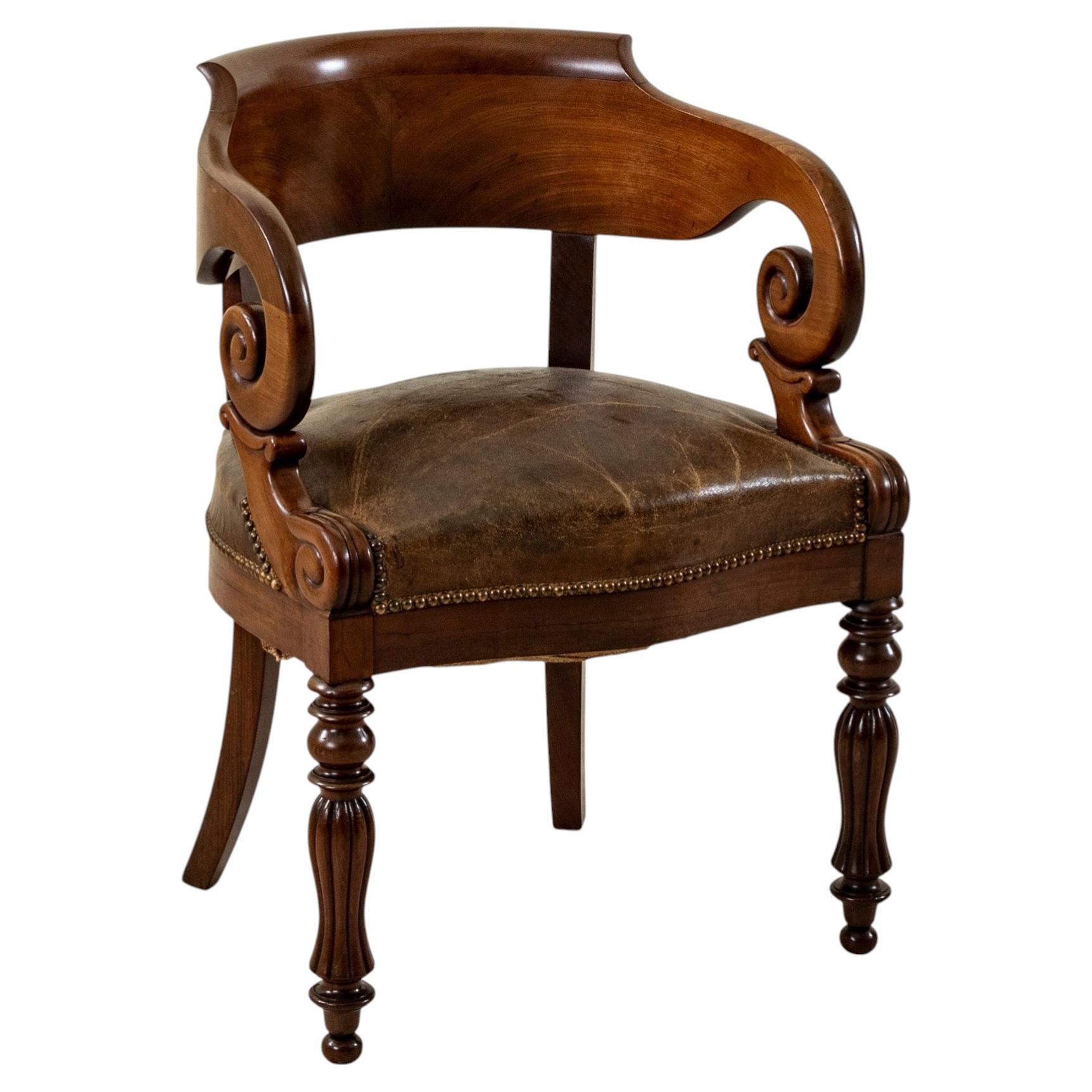 Early 19th Century French Restauration Period Mahogany and Leather Desk Chair