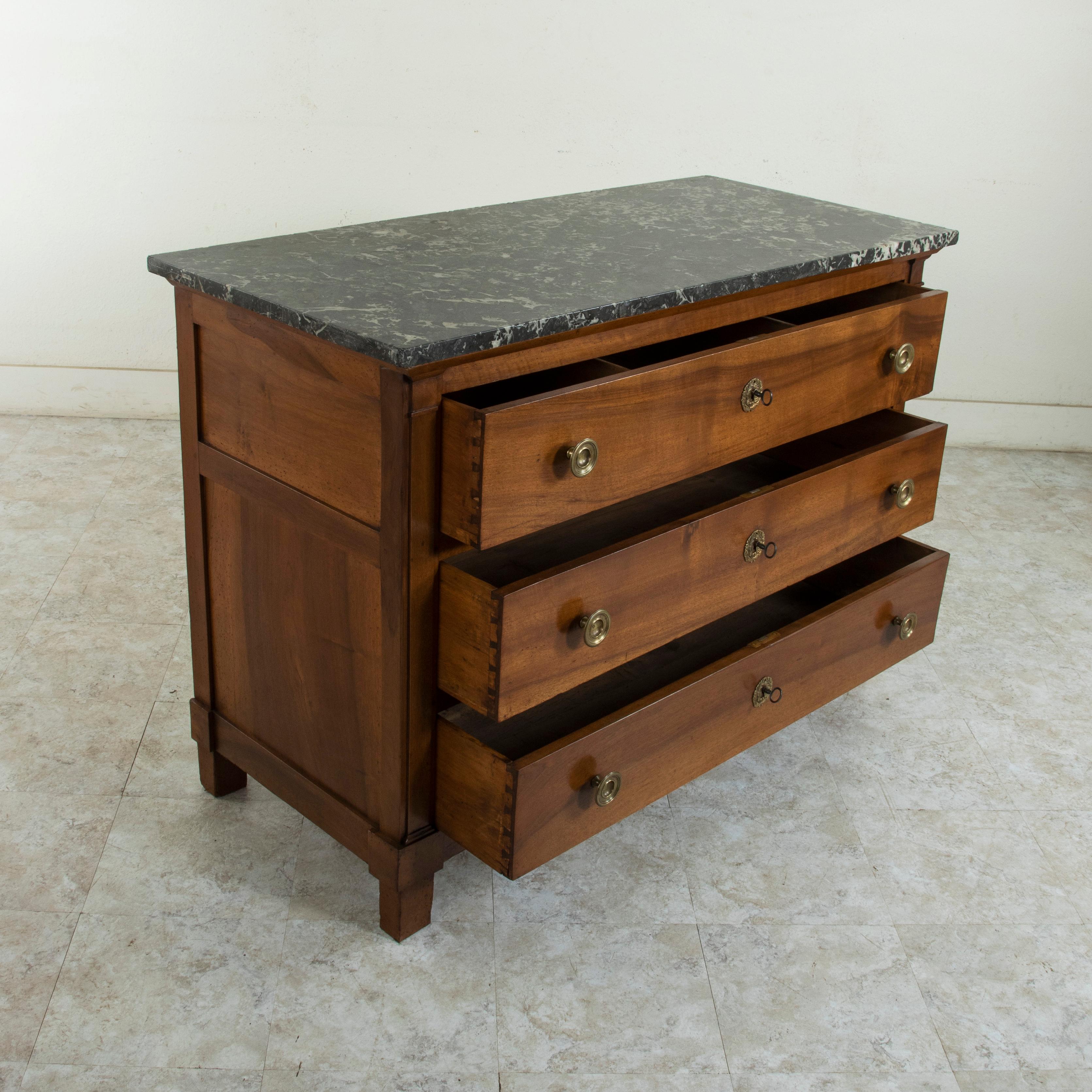 Early 19th Century French Restauration Period Walnut Commode, Chest, Marble Top 3