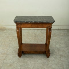 Early 19th Century French Restauration Period Walnut Console Table, Marble Top