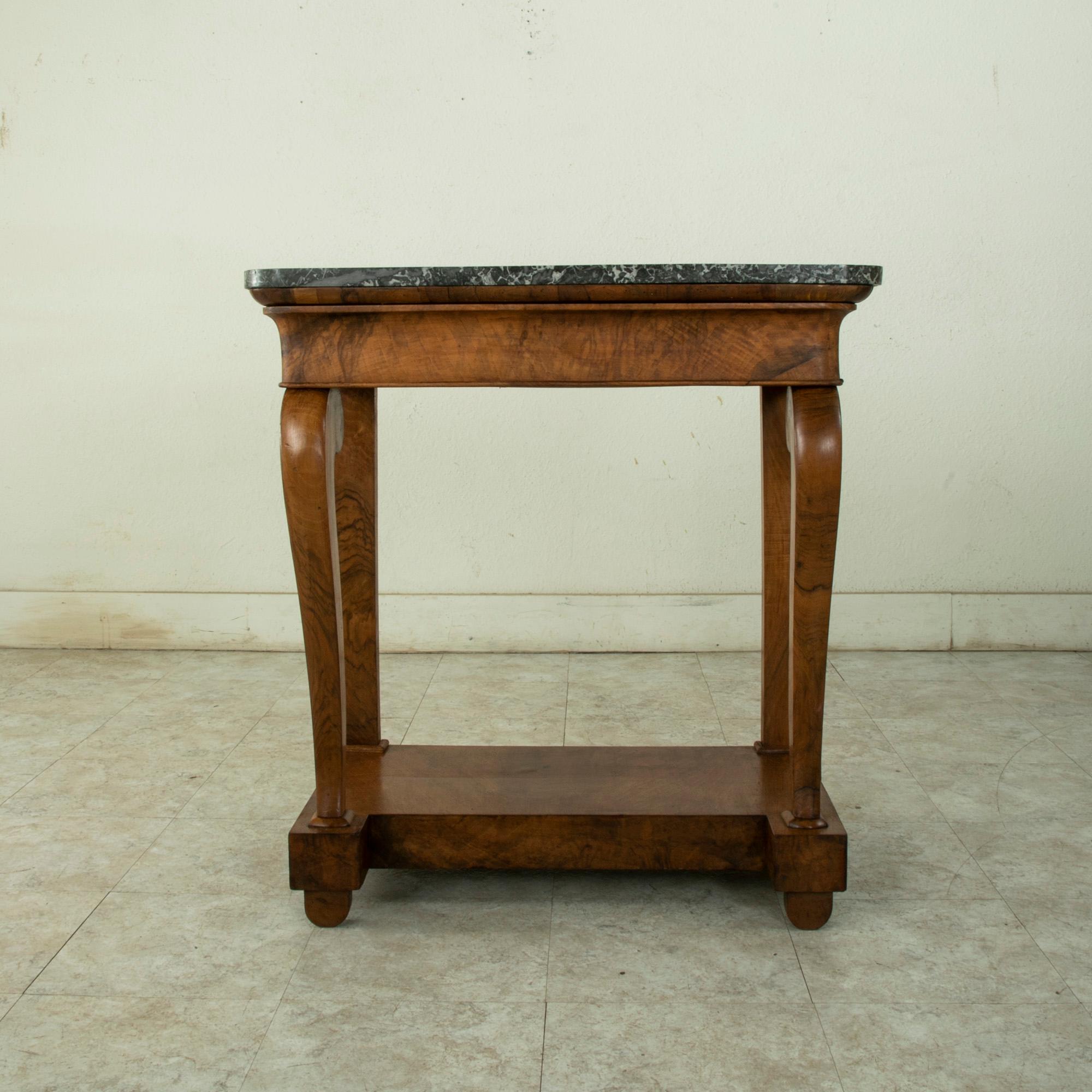 Early 19th Century French Restauration Period Walnut Console Table, Marble Top In Good Condition In Fayetteville, AR