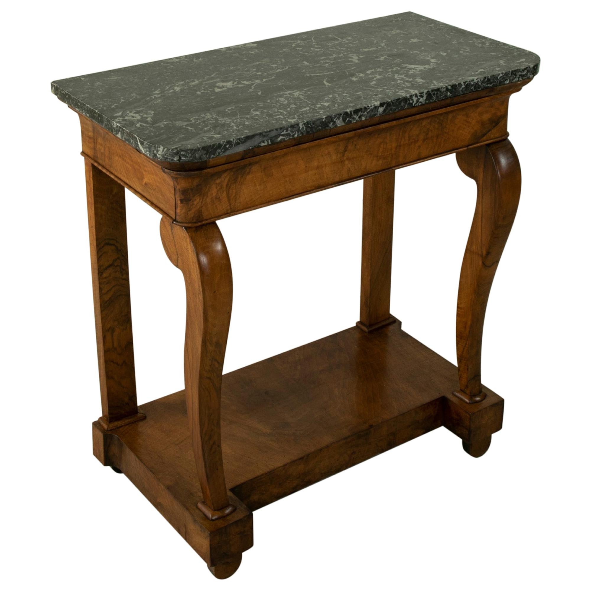 Early 19th Century French Restauration Period Walnut Console Table, Marble Top