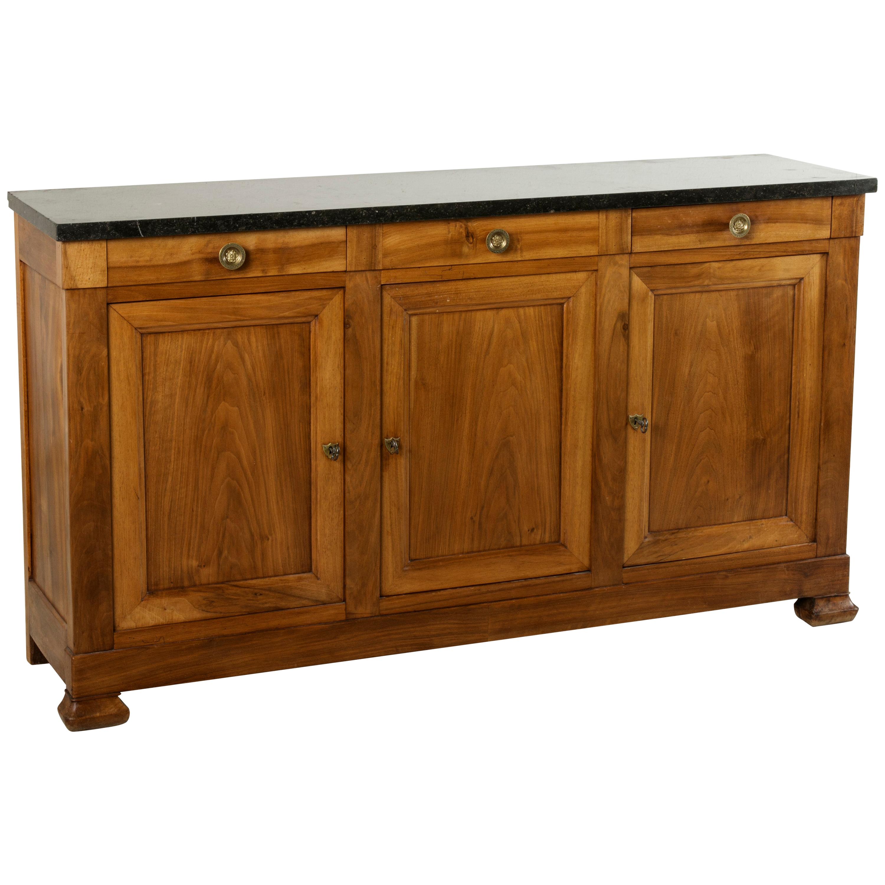 Early 19th Century French Restauration Period Walnut Enfilade Sideboard, Marble