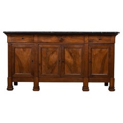 Early 19th Century French Restauration Period Walnut Enfilade Sideboard, Marble