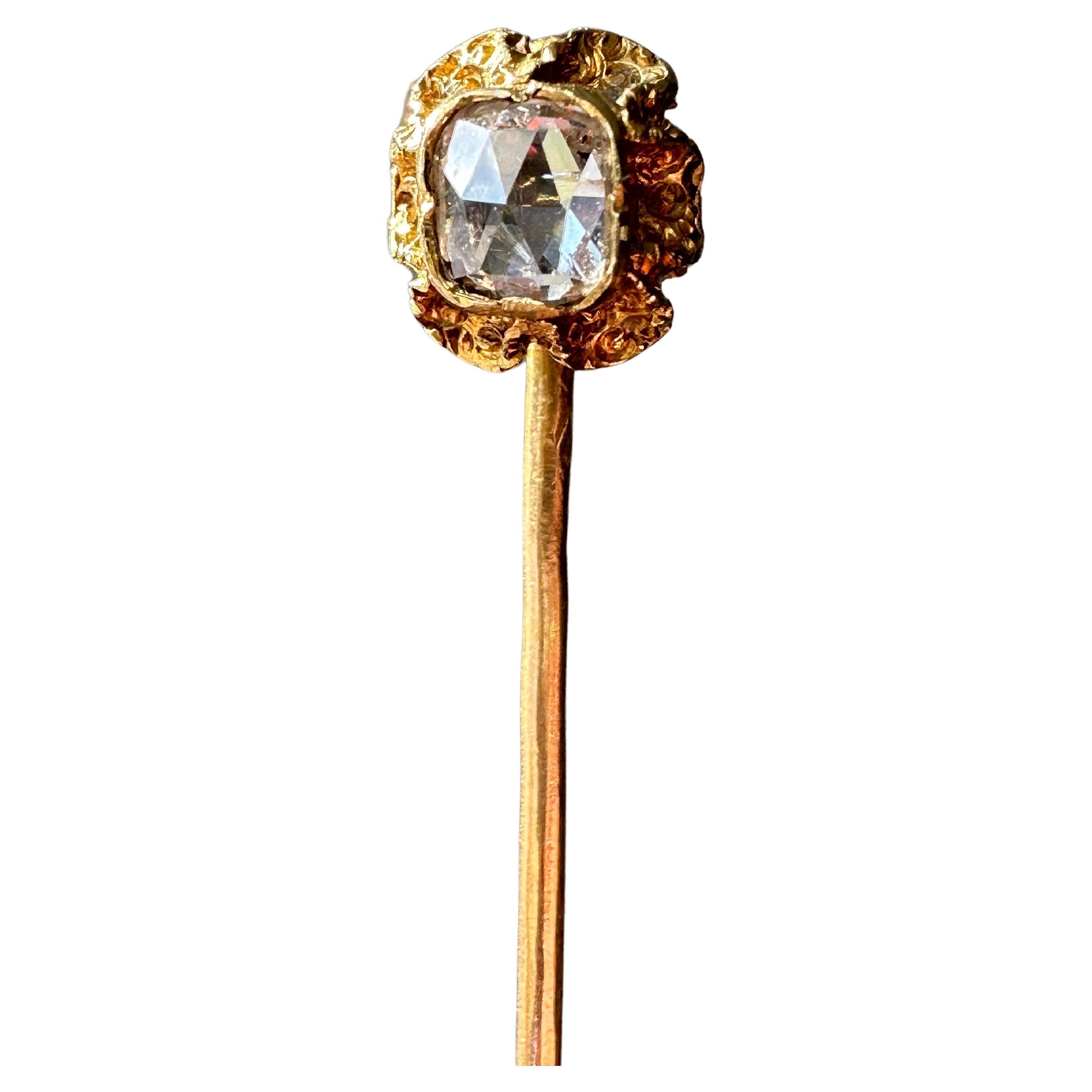 Early 19th Century French Rose Cut Diamond Stick Pin Victor Halphen For Sale