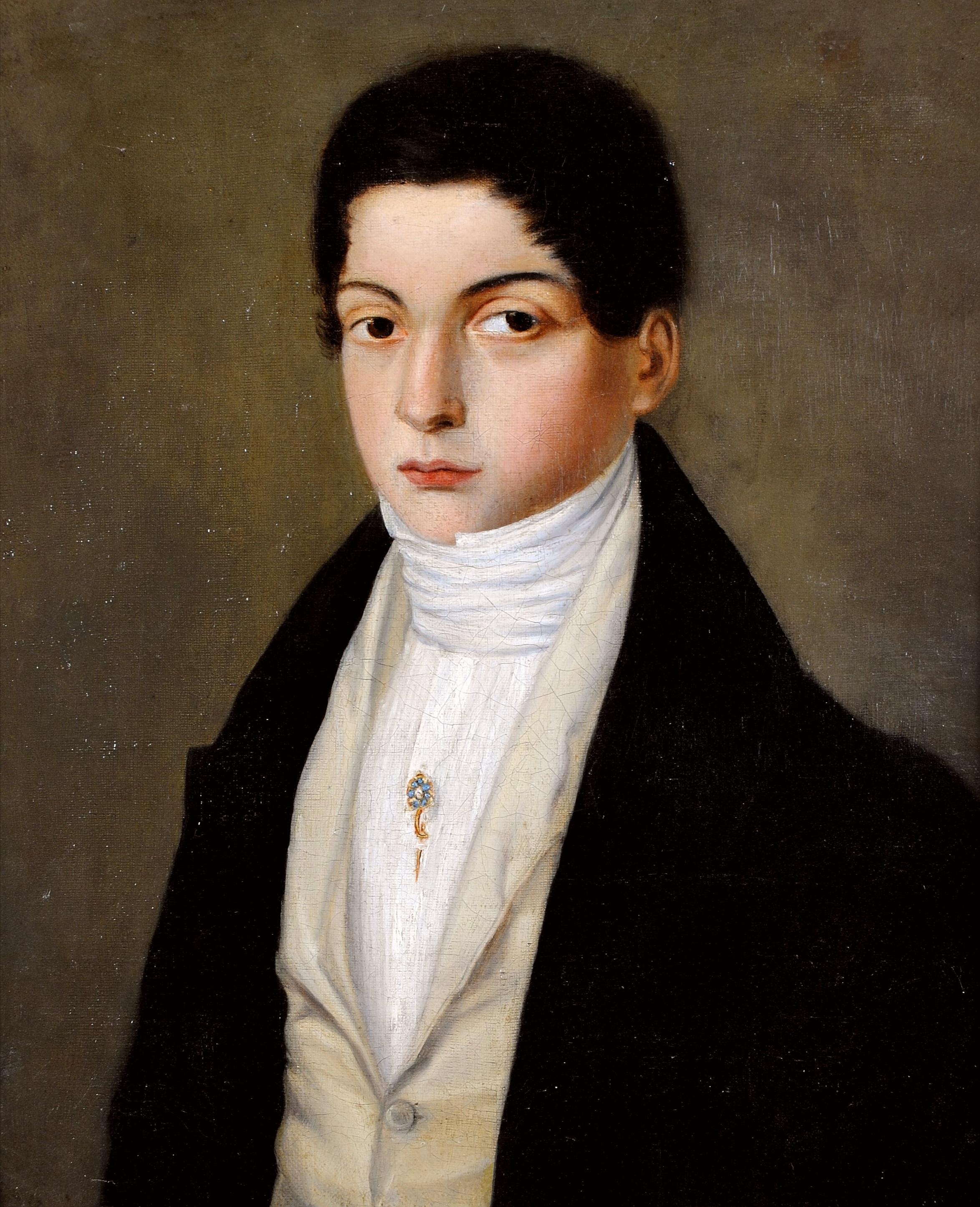 Portrait of a Young Gentleman - 19th Century Antique French Oil Painting - Brown Portrait Painting by Early 19th Century French School