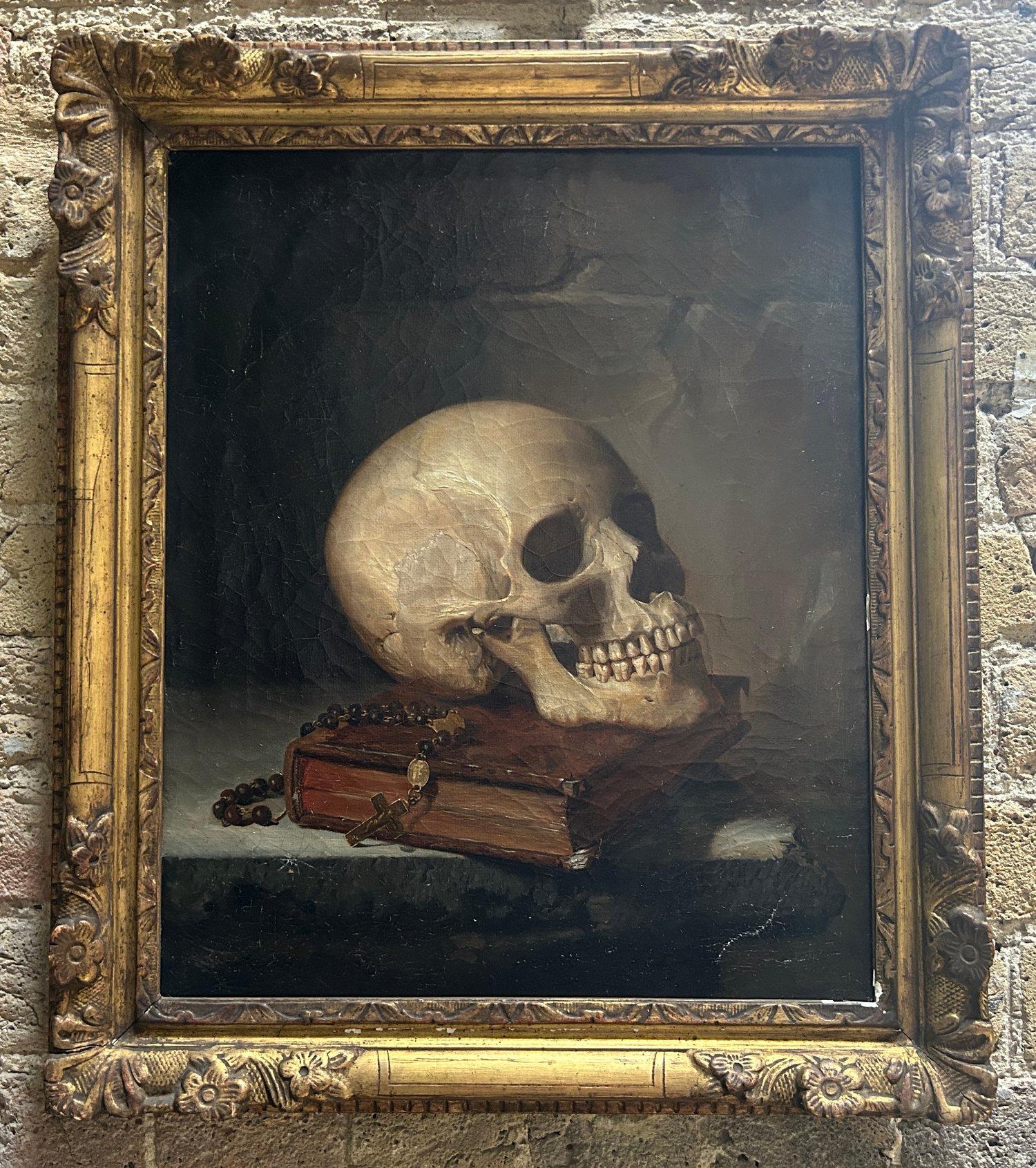Pittura ad olio Vanitas antica, Pittura ad olio Memento Mori antica, Pittura ad olio Teschio antica, Pittura gotica antica, Pittura ad olio Vanitas Still Life del XIX secolo.

Pittura a olio su tela Vanitas francese dei primi del XIX secolo.

L'Old