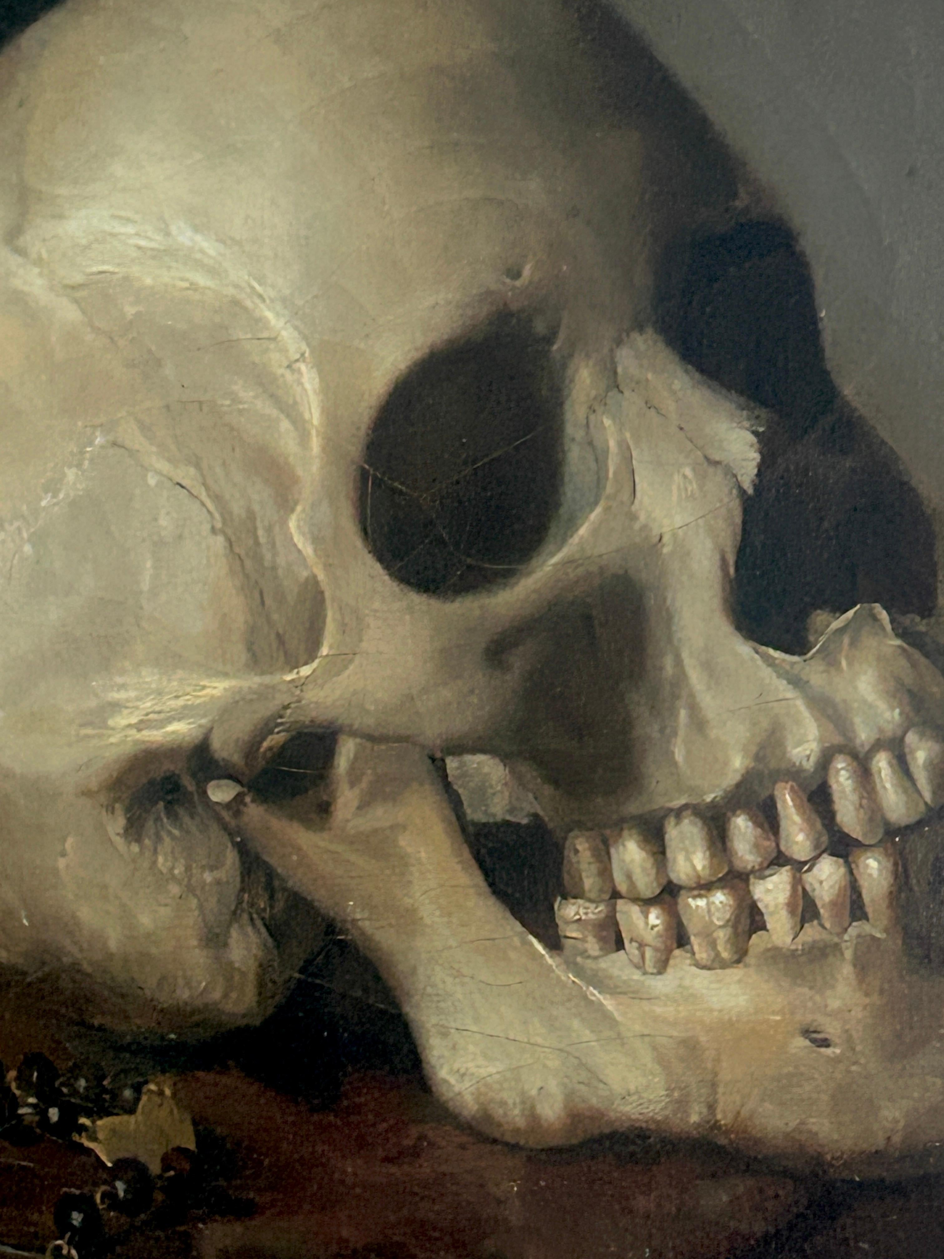 Gotico Pittura ad olio su tela con natura morta Vanitas di scuola francese del primo Ottocento in vendita