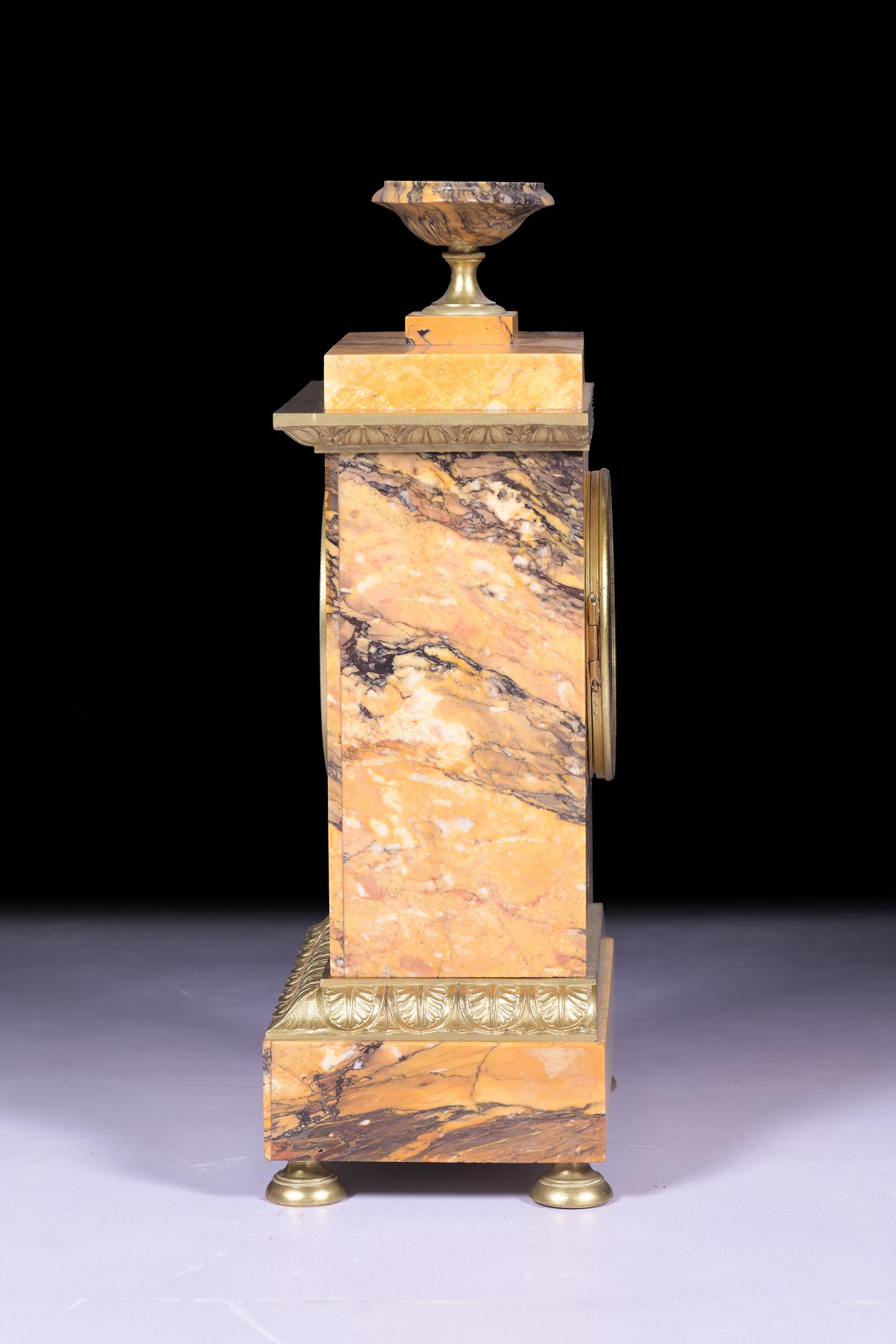 Restauration Early 19th Century French Sienna Marble Mantle Clock For Sale