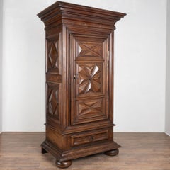 Early 19th Century French Single Door Carved Walnut Armoire Cabinet