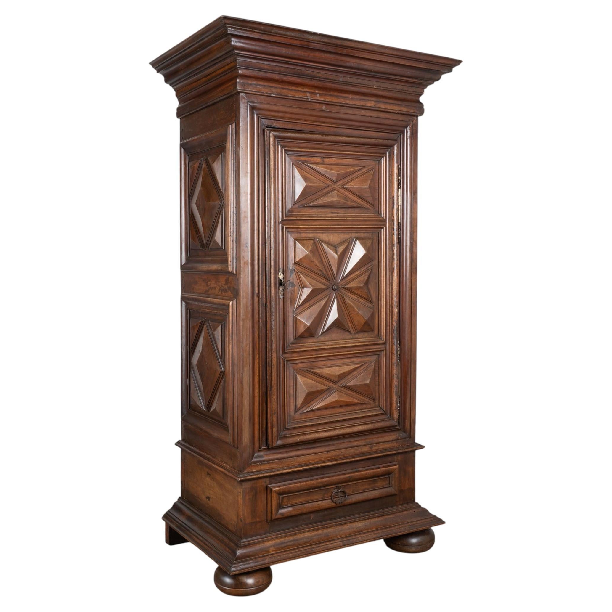 Early 19th Century French Single Door Carved Walnut Armoire Cabinet