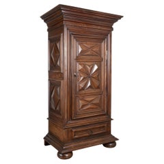 Early 19th Century French Single Door Carved Walnut Armoire Cabinet