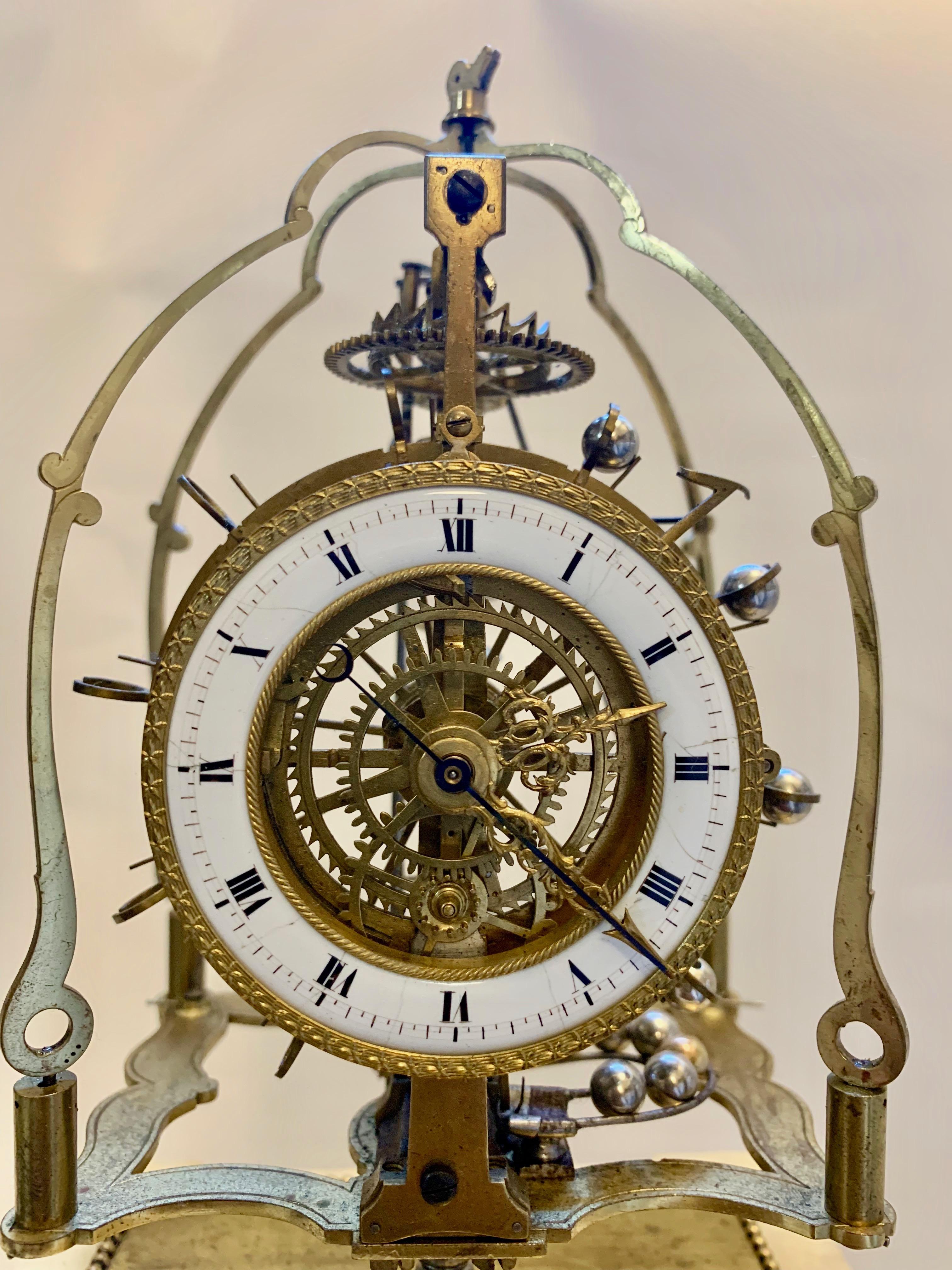Bronze Early 19th Century French Skeleton Antique Clock Simulating Perpetual Motion