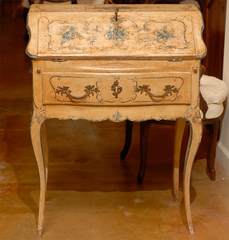 Early 19th Century French Slant Top Painted Desk Louis XV Style 5