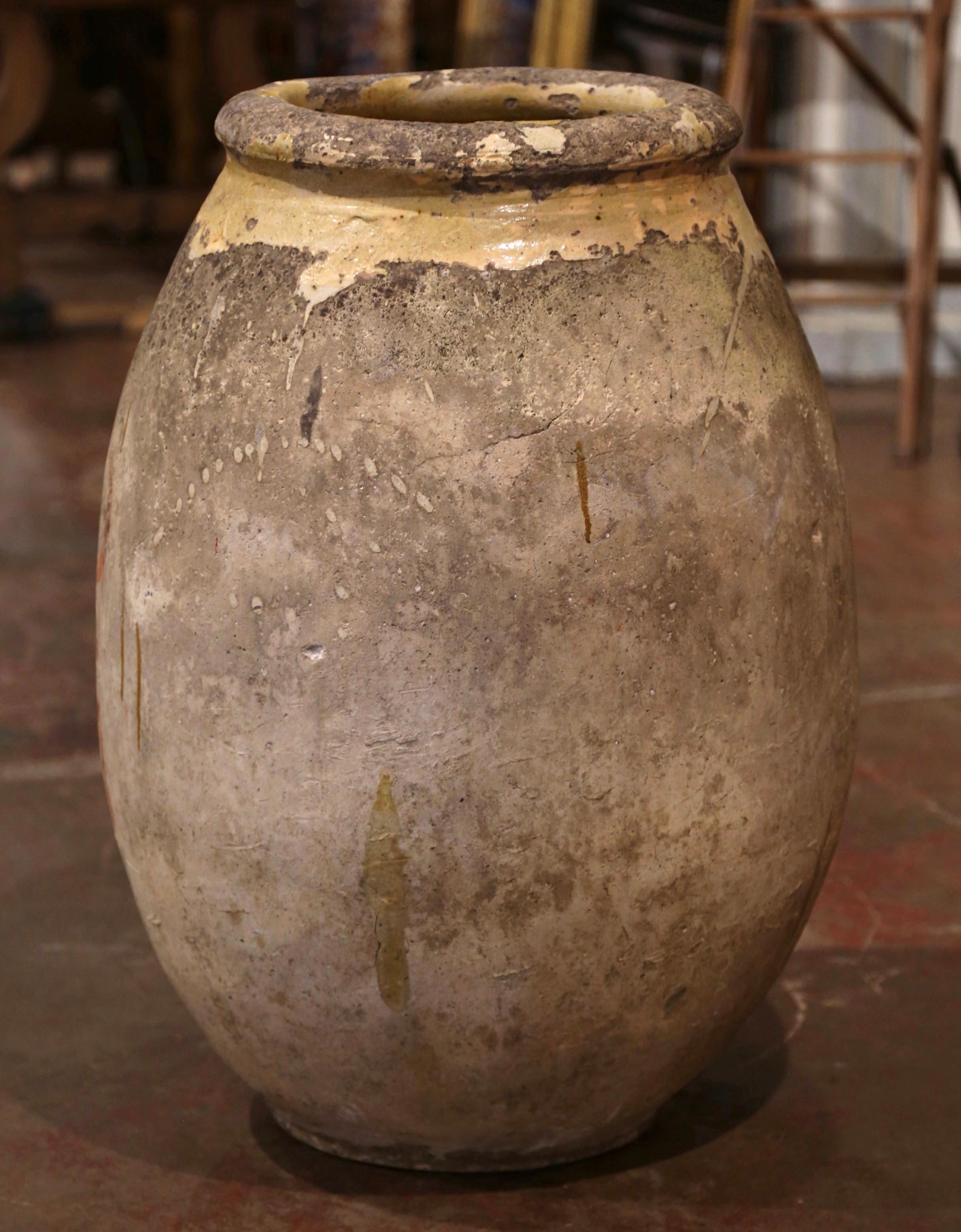 Hand-Carved Early 19th Century French Terracotta Olive Jar from Provence