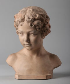 Early 19th Century French Terracotta Statue of a Young Boy Signed Henri Bargas