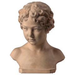 Early 19th Century French Terracotta Statue of a Young Boy Signed Henri Bargas