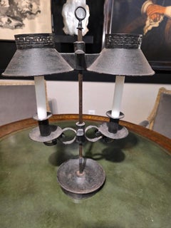 Französischer Kerzenhalter aus Blech aus dem frühen 19. Jahrhundert, doppelte Studentenlampe, CIRCA 1800