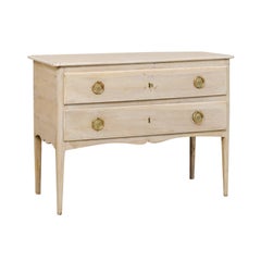Early 19th C. French Two-Drawer Raised Chest with Scalloped Skirt and Clean Line