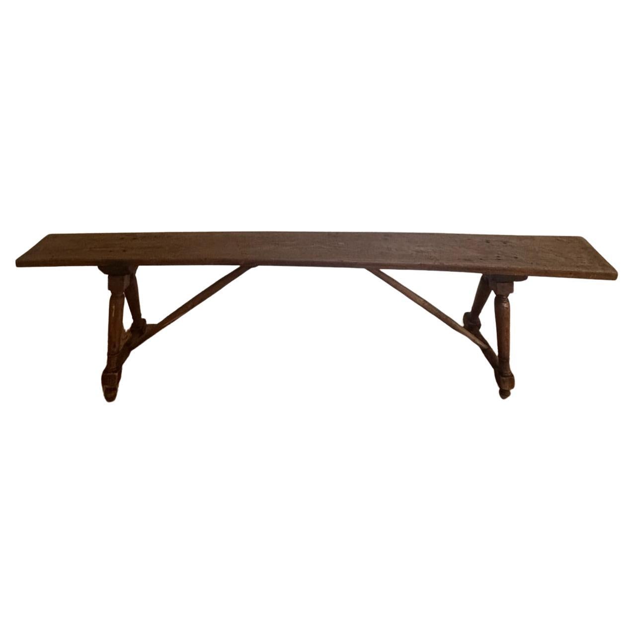 Early 19th Century French Vineyard Trestle Bench in Solid Hardwood For Sale