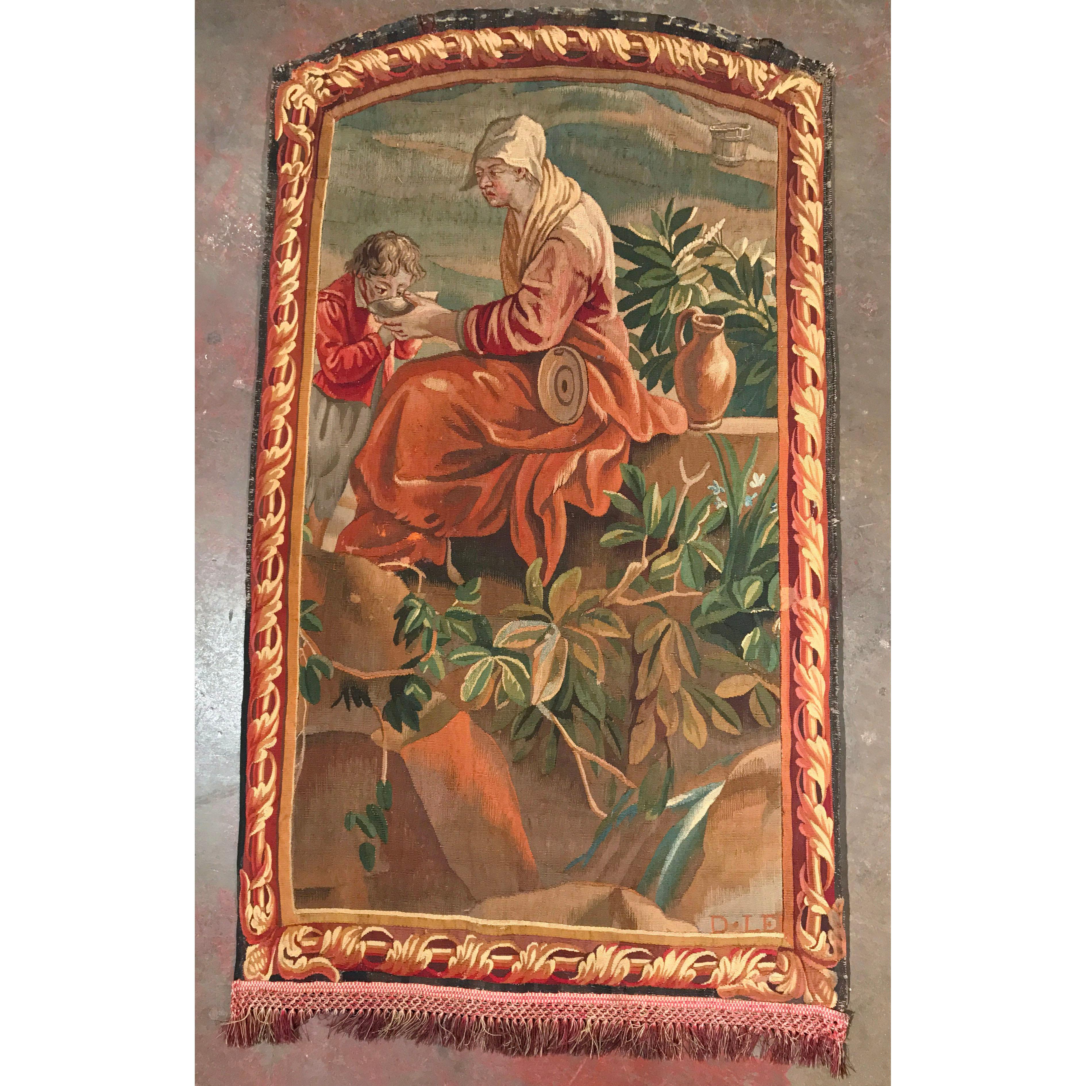 Französischer Wandteppich aus handgewebtem Aubusson-Wandteppich des frühen 19. Jahrhunderts im Zustand „Gut“ im Angebot in Dallas, TX