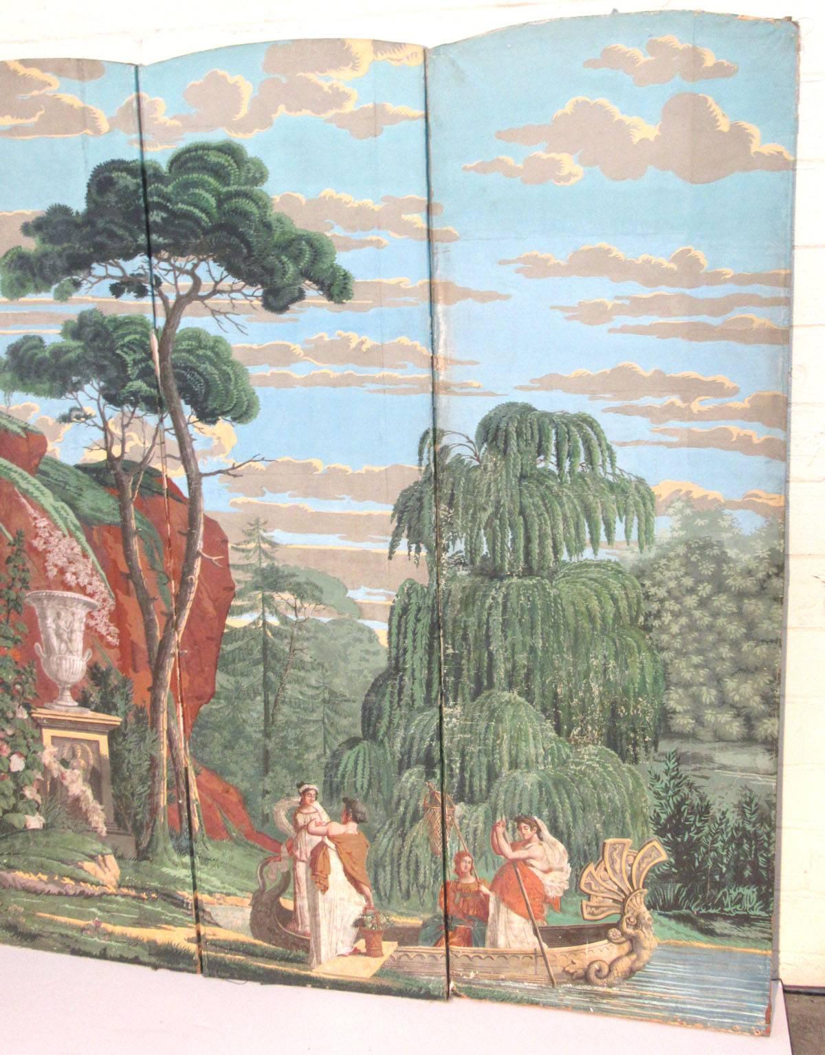 Neoclassical Early 19th Century French Wallpaper Panel Screen
