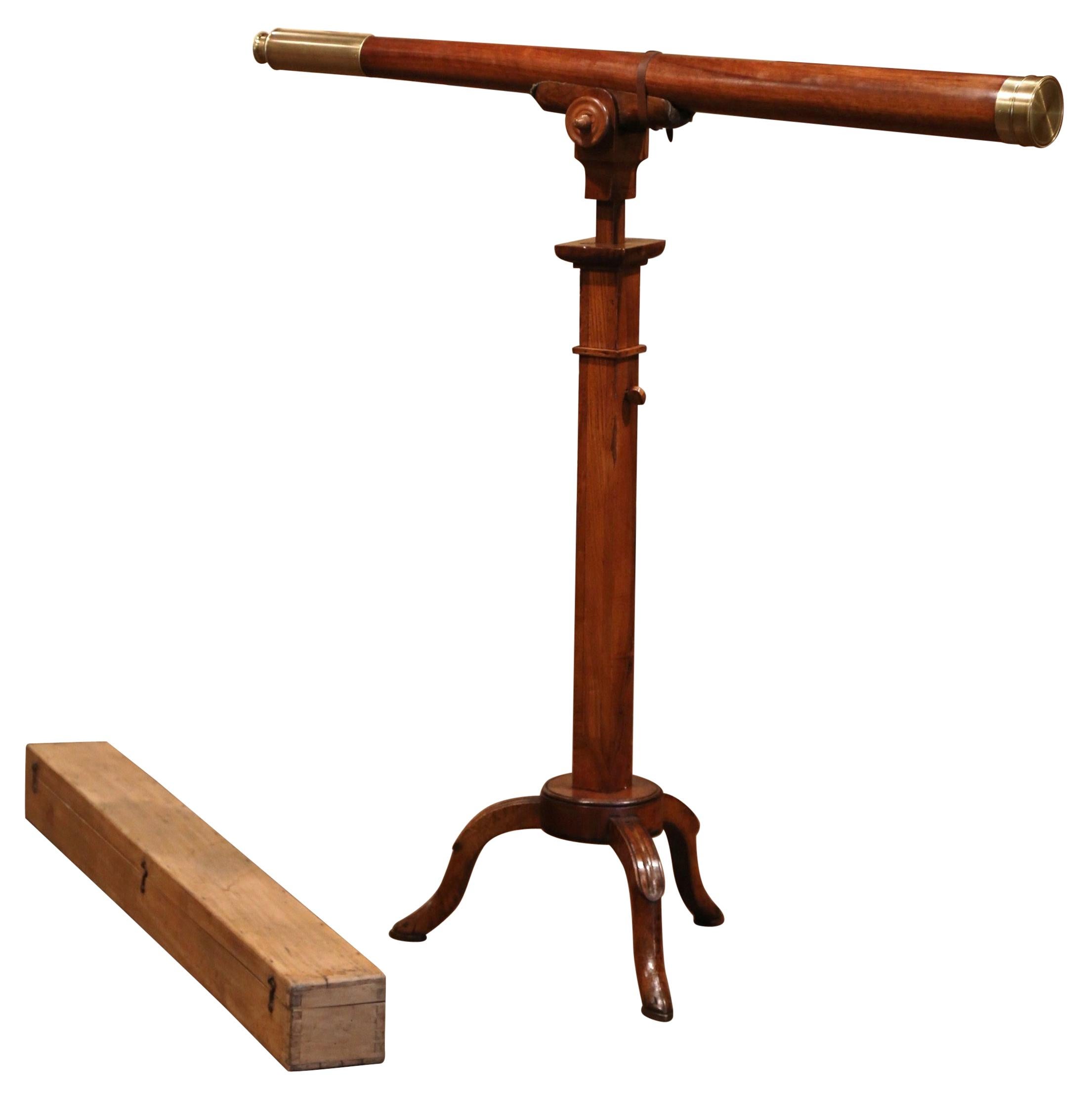Early 19th Century French Walnut and Brass Telescope Signed Vincent Chevalier