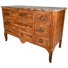 Early 19th Century French Walnut and Inlaid Commode with Breche d'Alep Marble