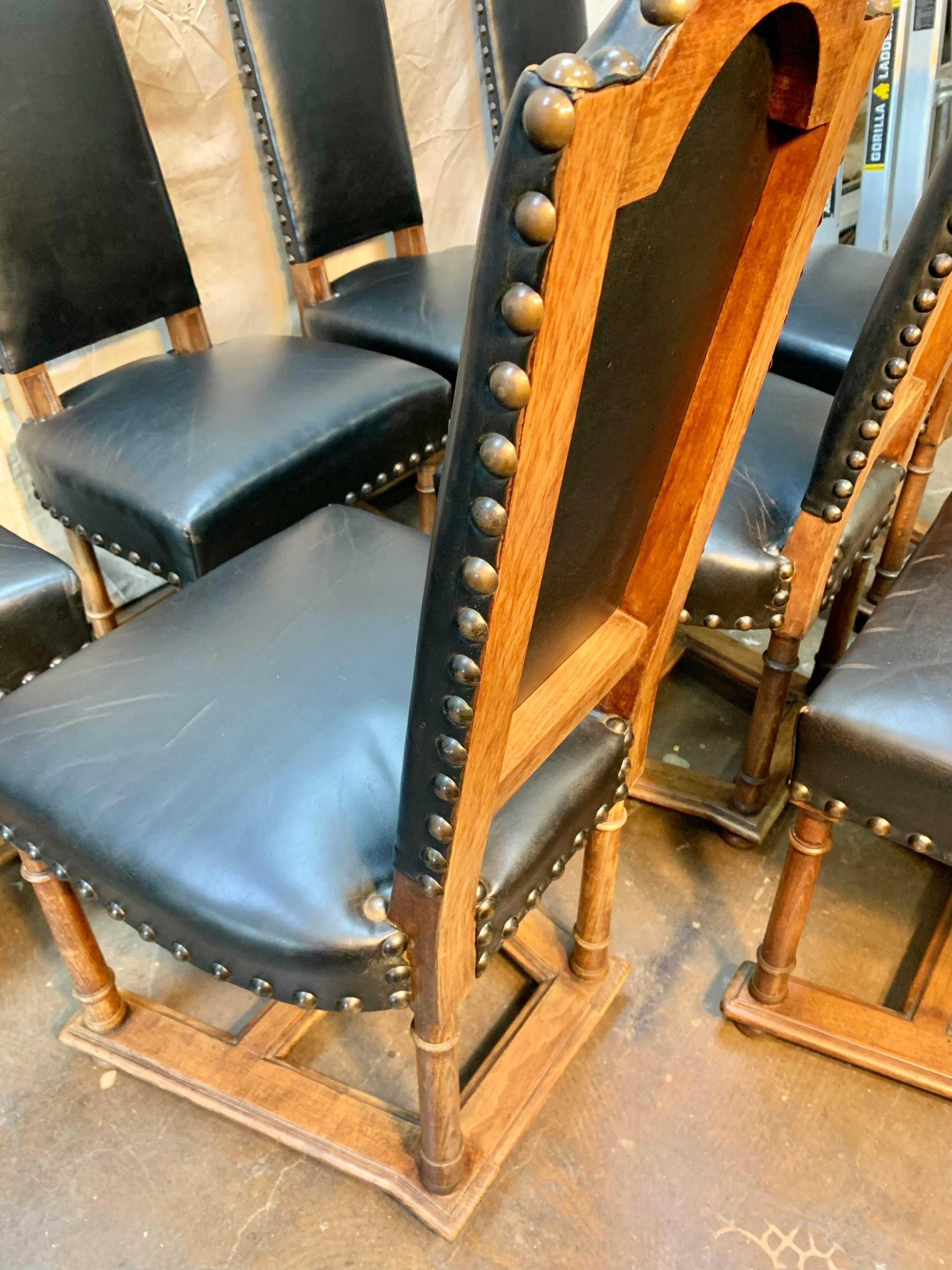 Early 19th Century French Walnut and Leather Dining Chairs, Set of 8 7
