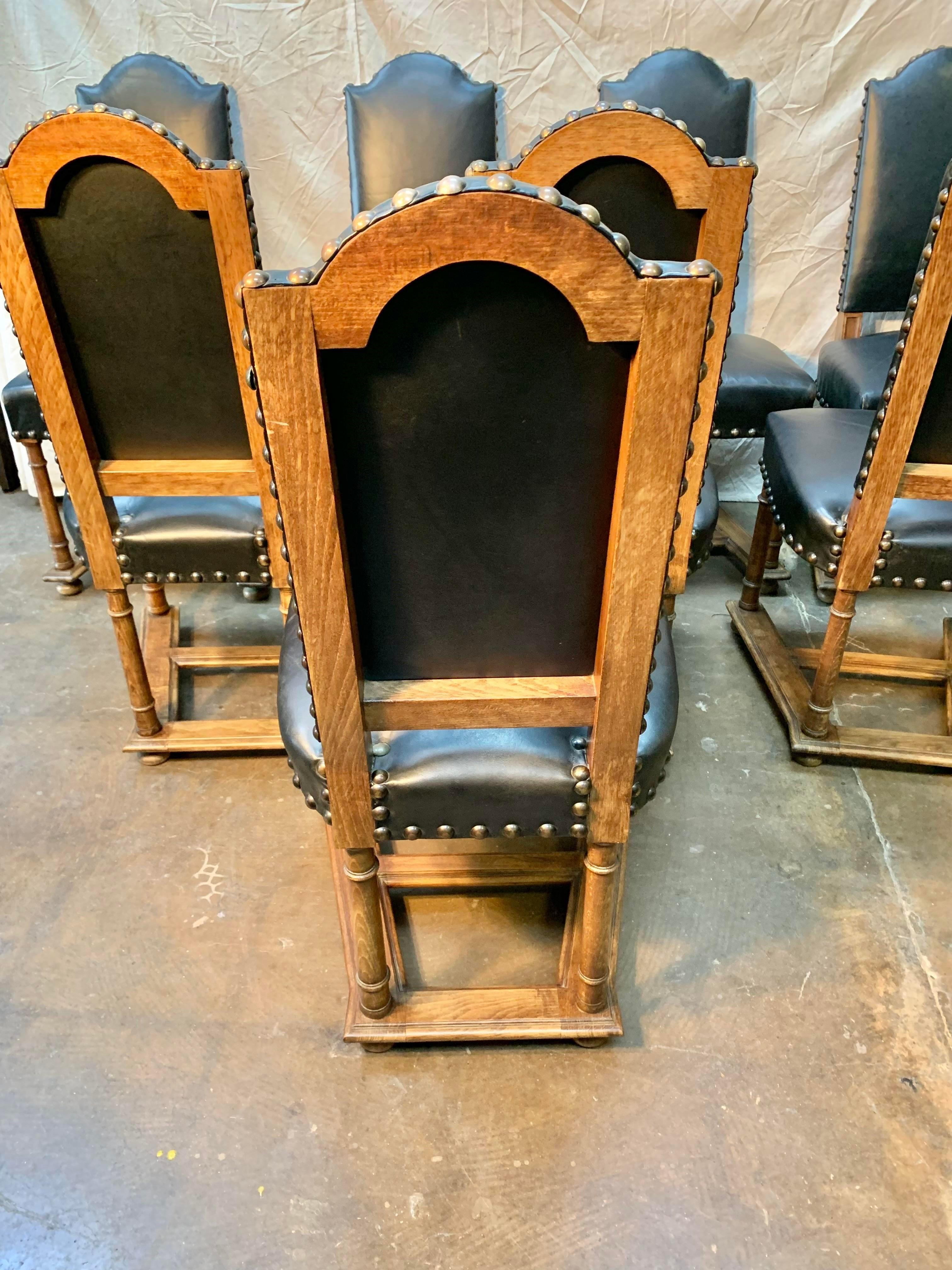 Early 19th Century French Walnut and Leather Dining Chairs, Set of 8 8