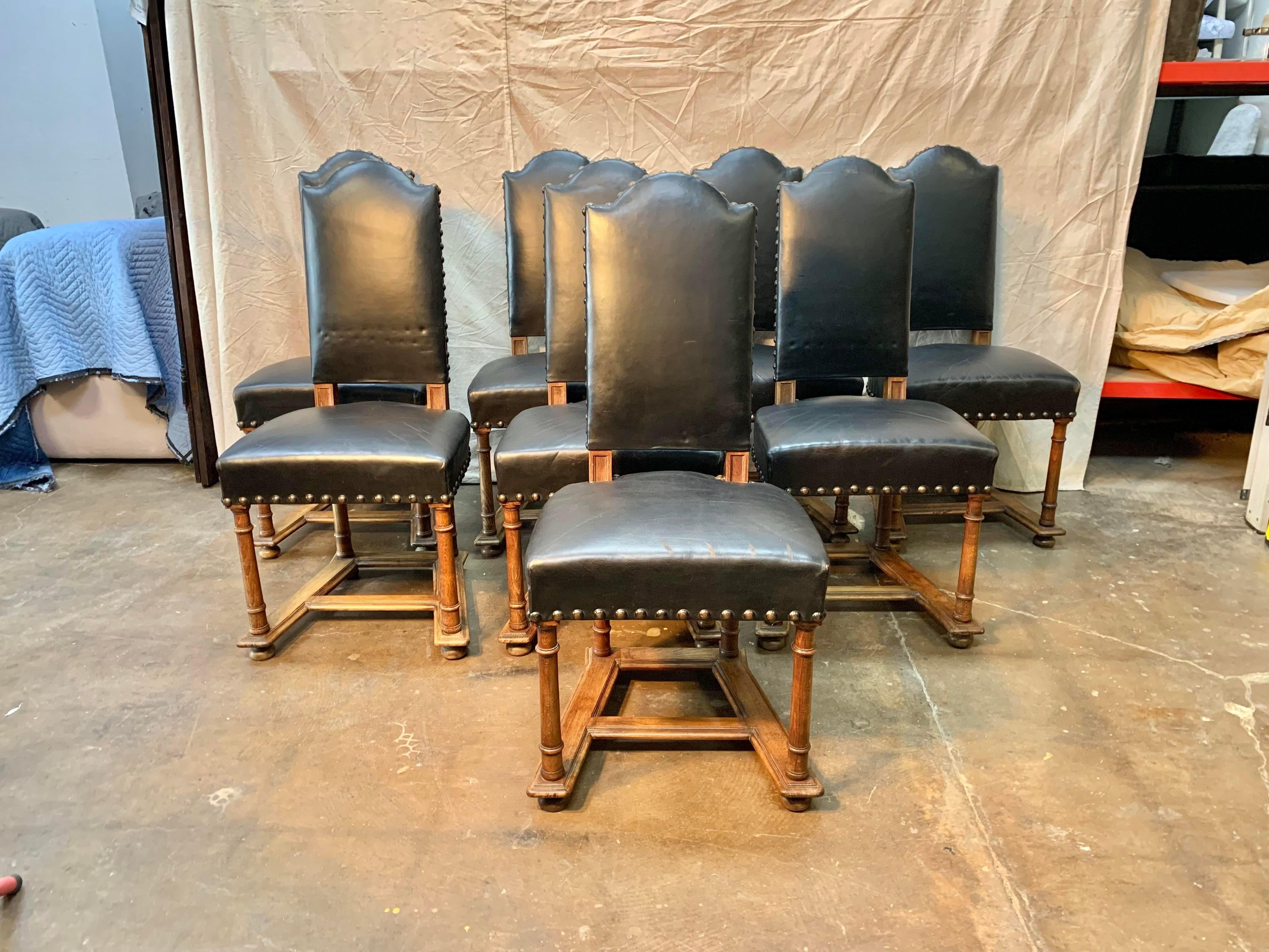 Early 19th Century French Walnut and Leather Dining Chairs, Set of 8 10