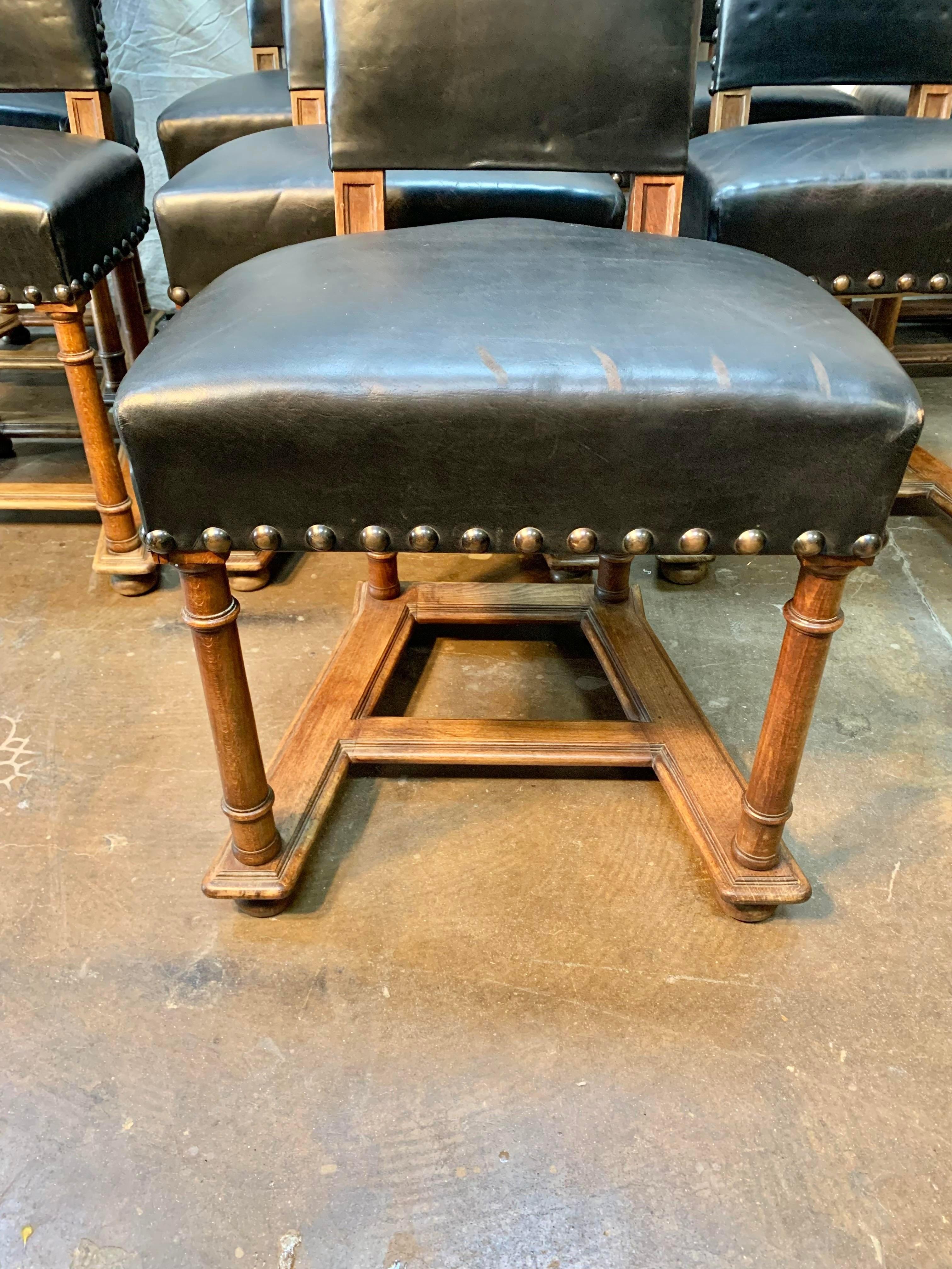 Early 19th Century French Walnut and Leather Dining Chairs, Set of 8 2