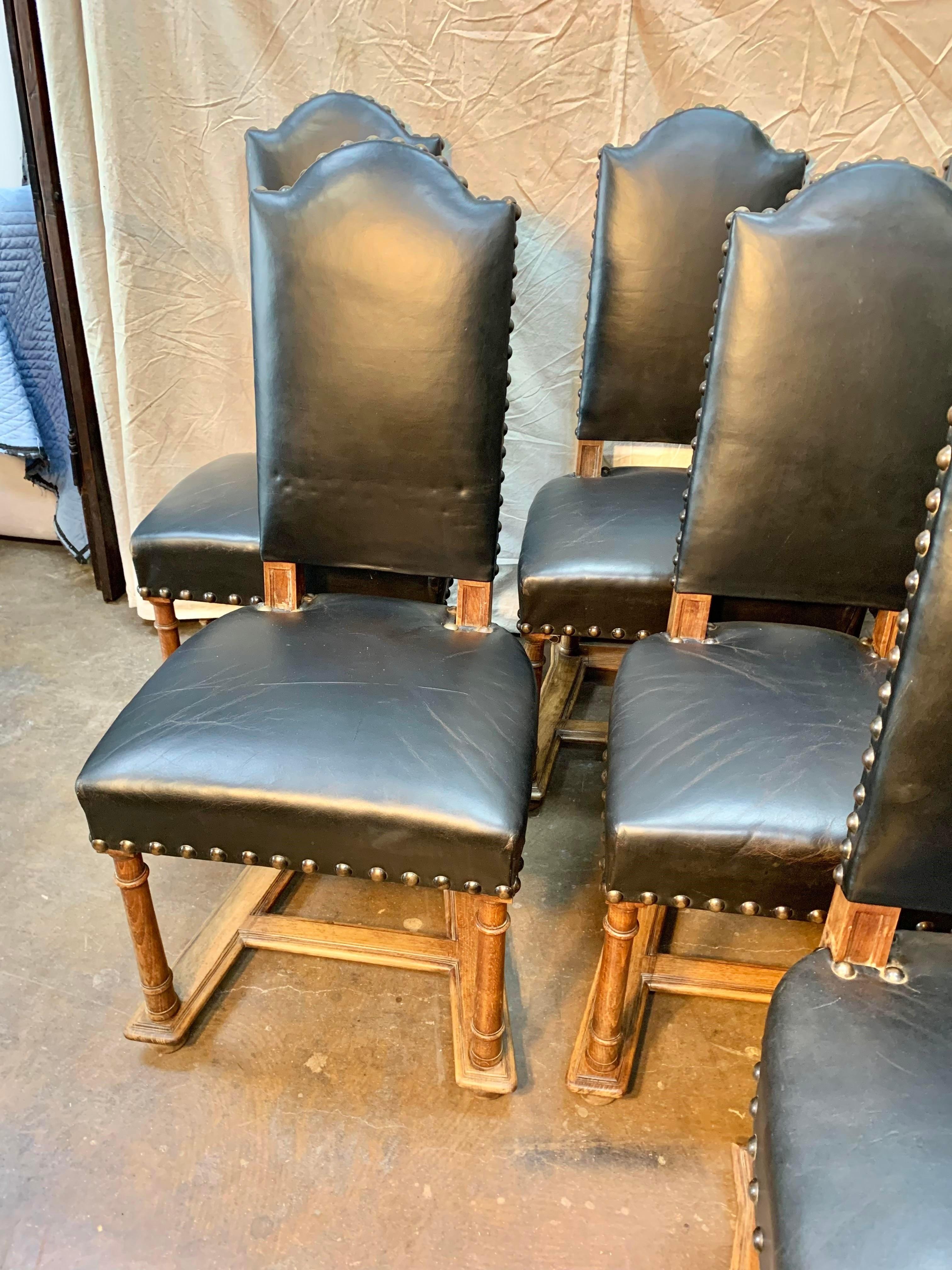 Early 19th Century French Walnut and Leather Dining Chairs, Set of 8 3