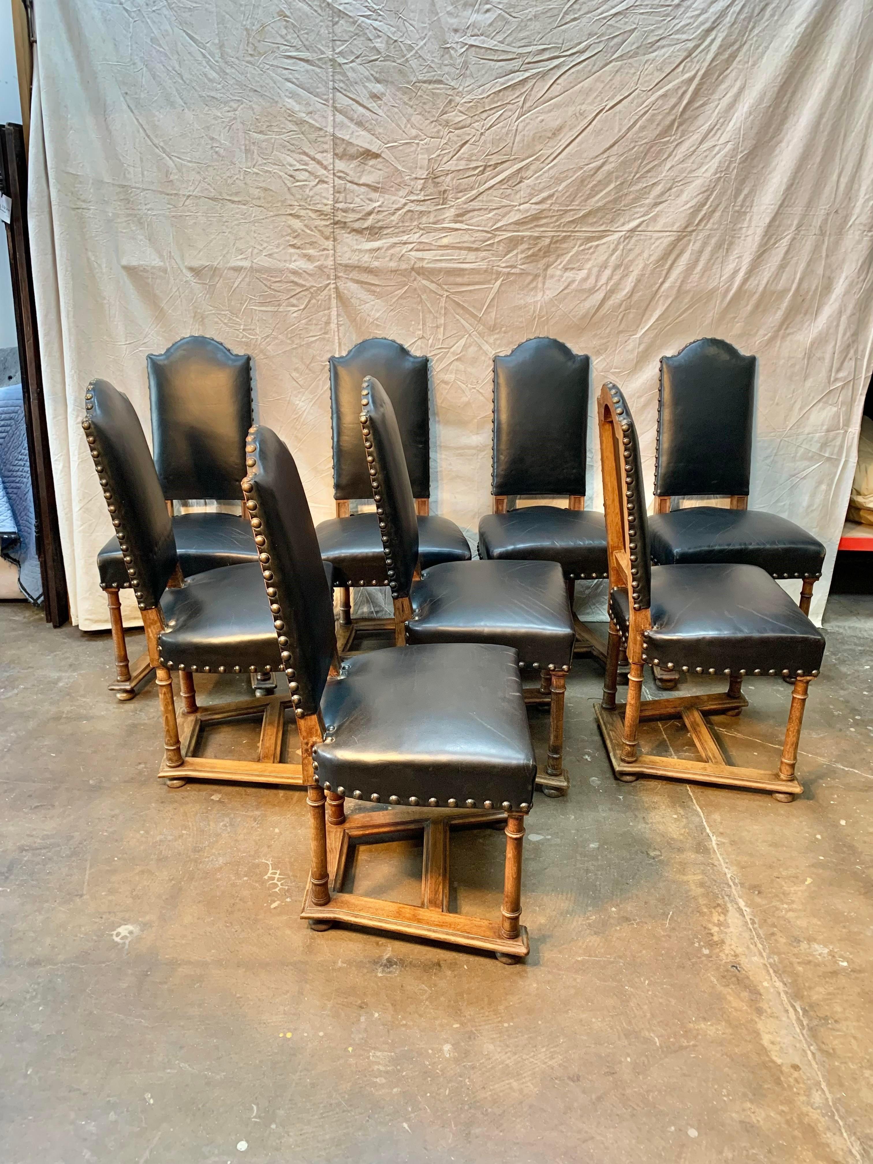 Early 19th Century French Walnut and Leather Dining Chairs, Set of 8 5