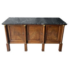 Early 19th Century French Walnut Buffet with Original Fossilized Marble Top