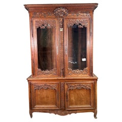 Early 19th Century French Walnut Buffet with Upper Glass Cabinet