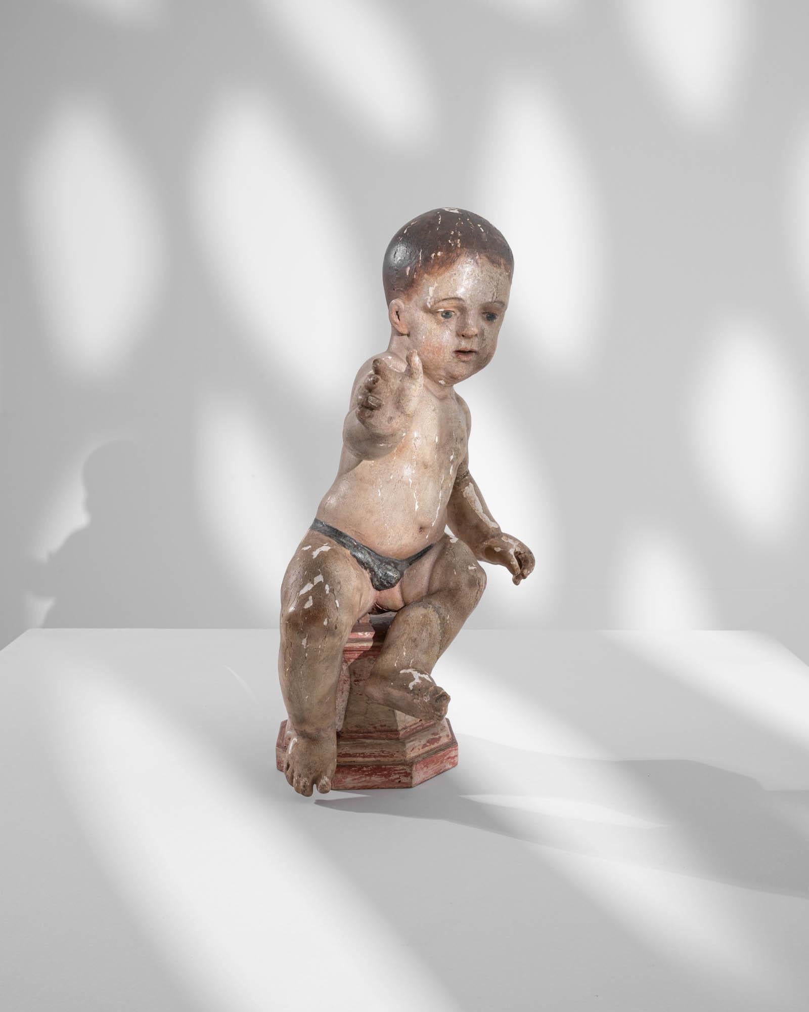 Early 19th Century French Wooden Sculpture of a Young Child For Sale 2
