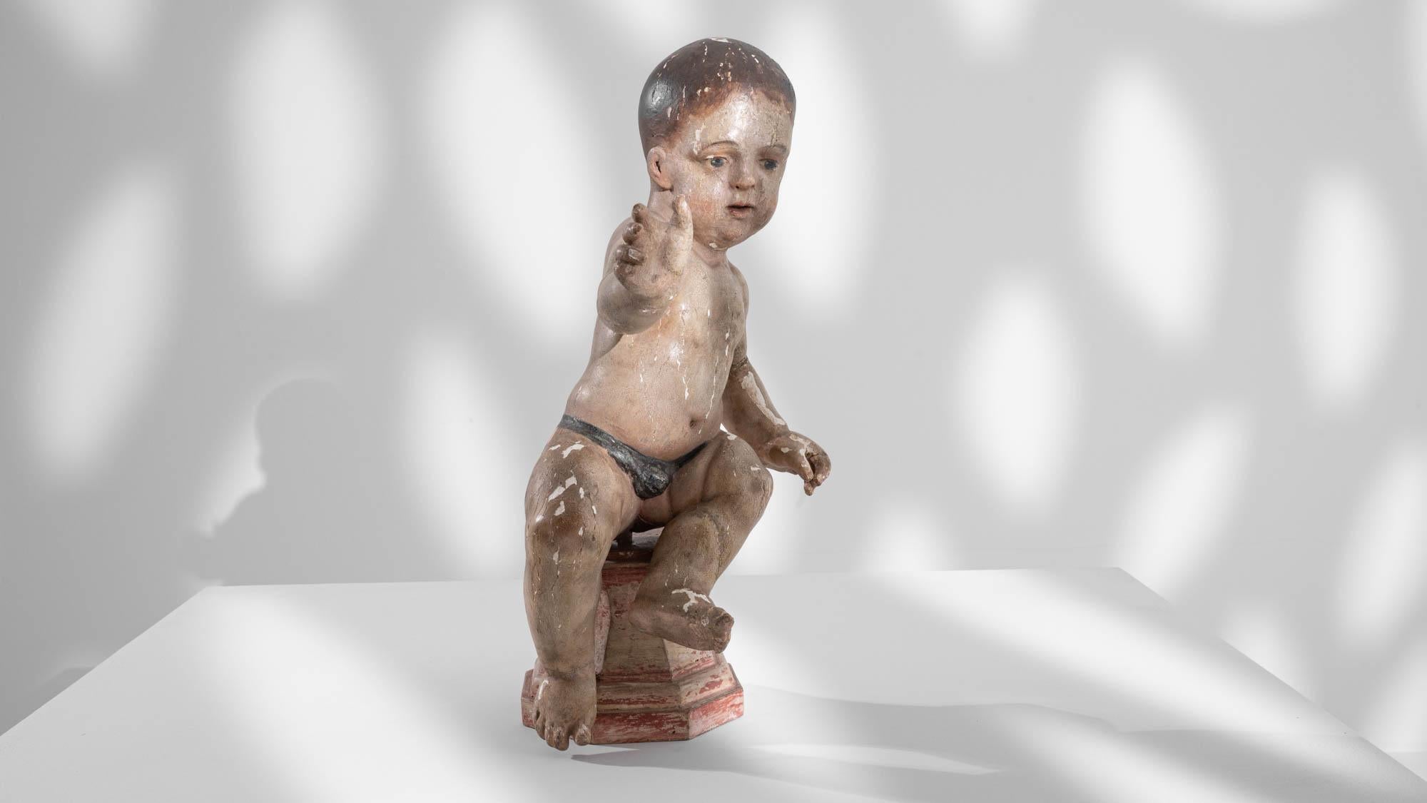 Early 19th Century French Wooden Sculpture of a Young Child For Sale 3