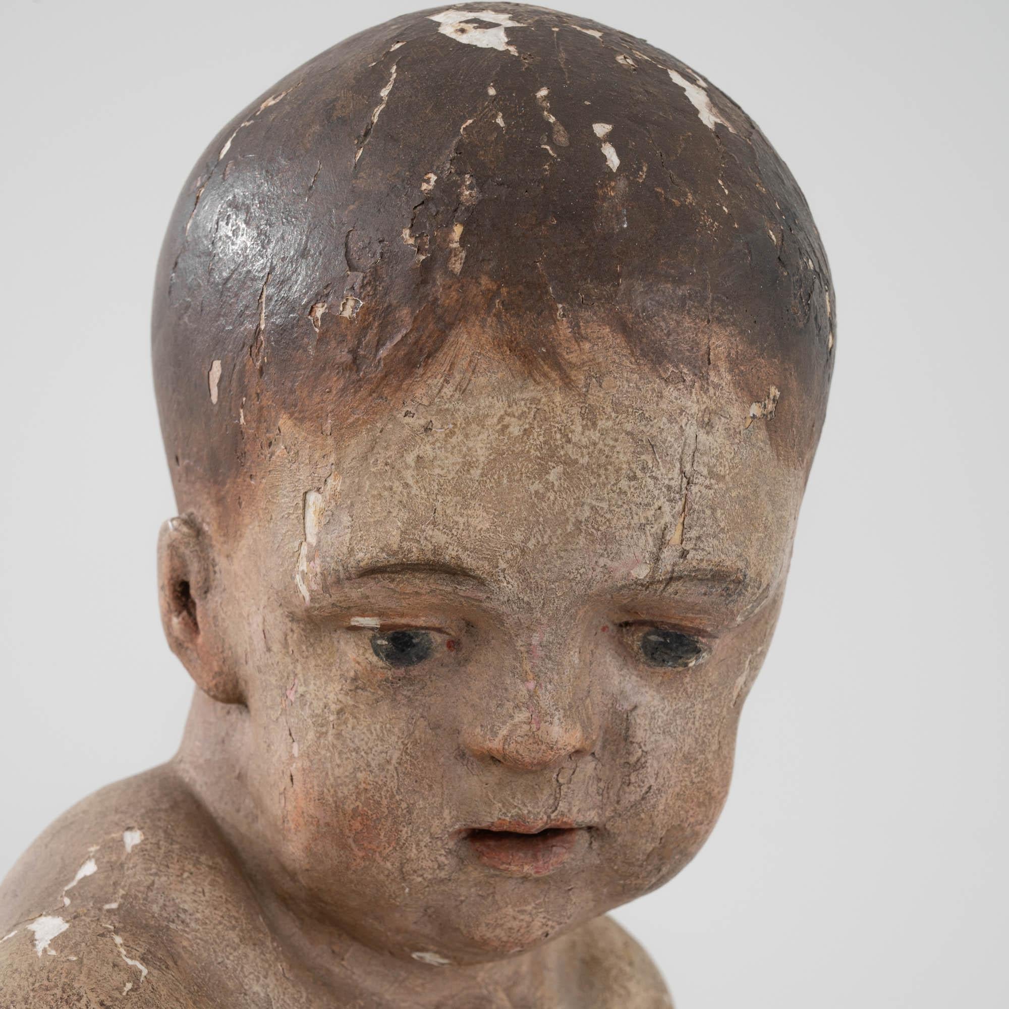 Early 19th Century French Wooden Sculpture of a Young Child For Sale 4