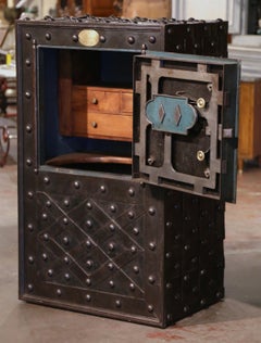 Early 19th Century French Wrought Iron Hobnail Studded Safe Dated 1838