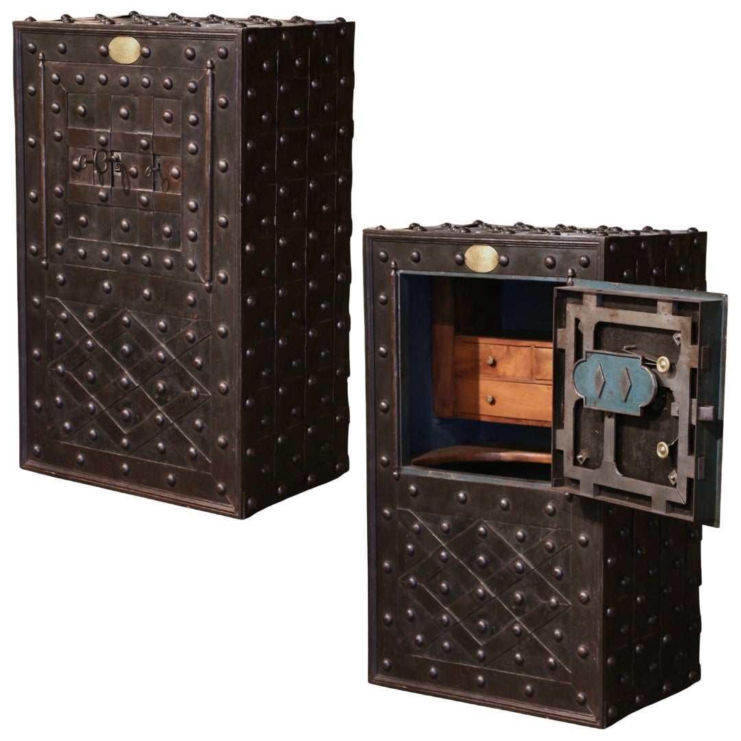 Early 19th Century French Wrought Iron Hobnail Studded Safe Dated 1838  For Sale