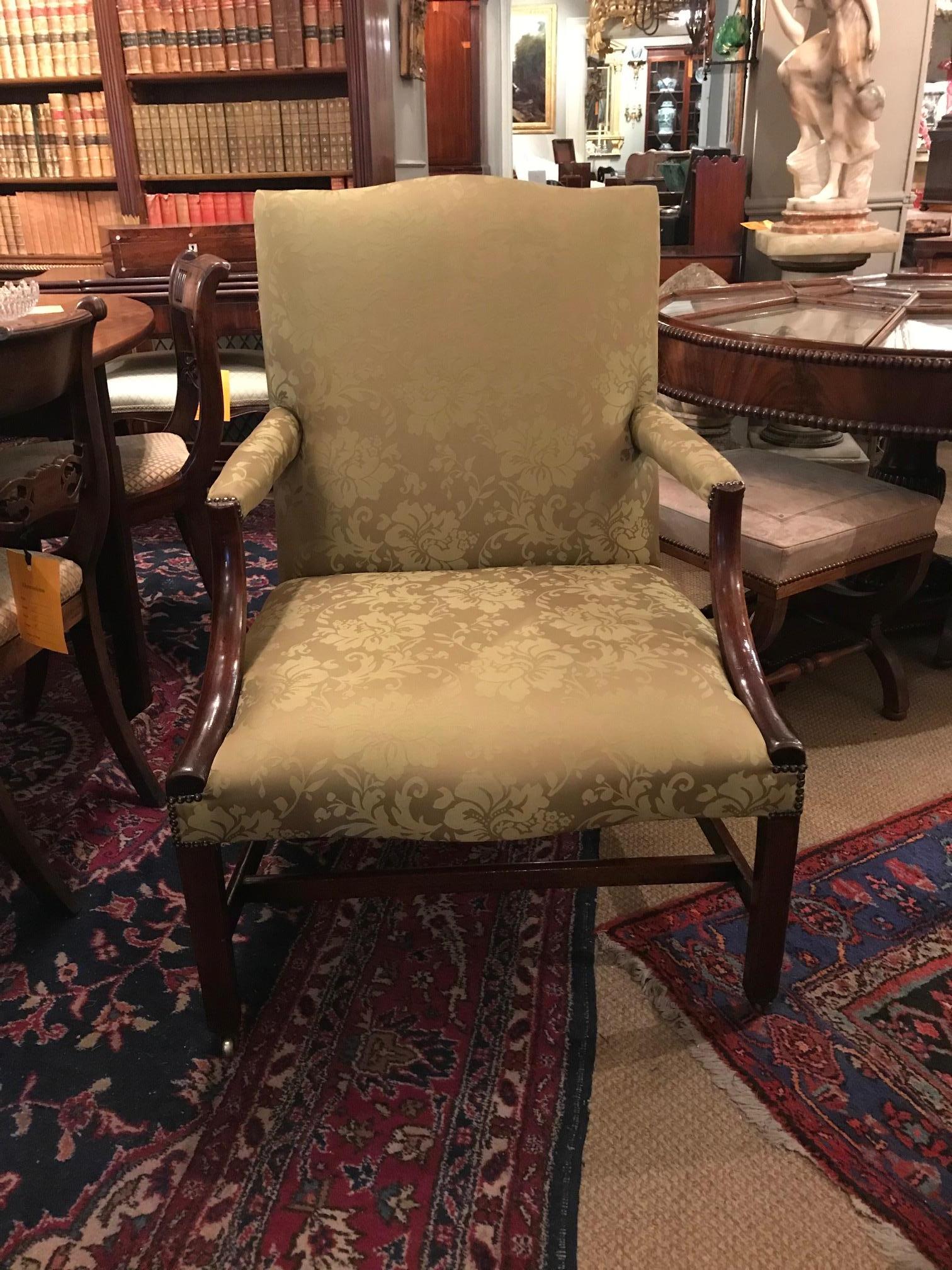 George III Early 19th Century Gainsborough Armchair after Chippendale For Sale